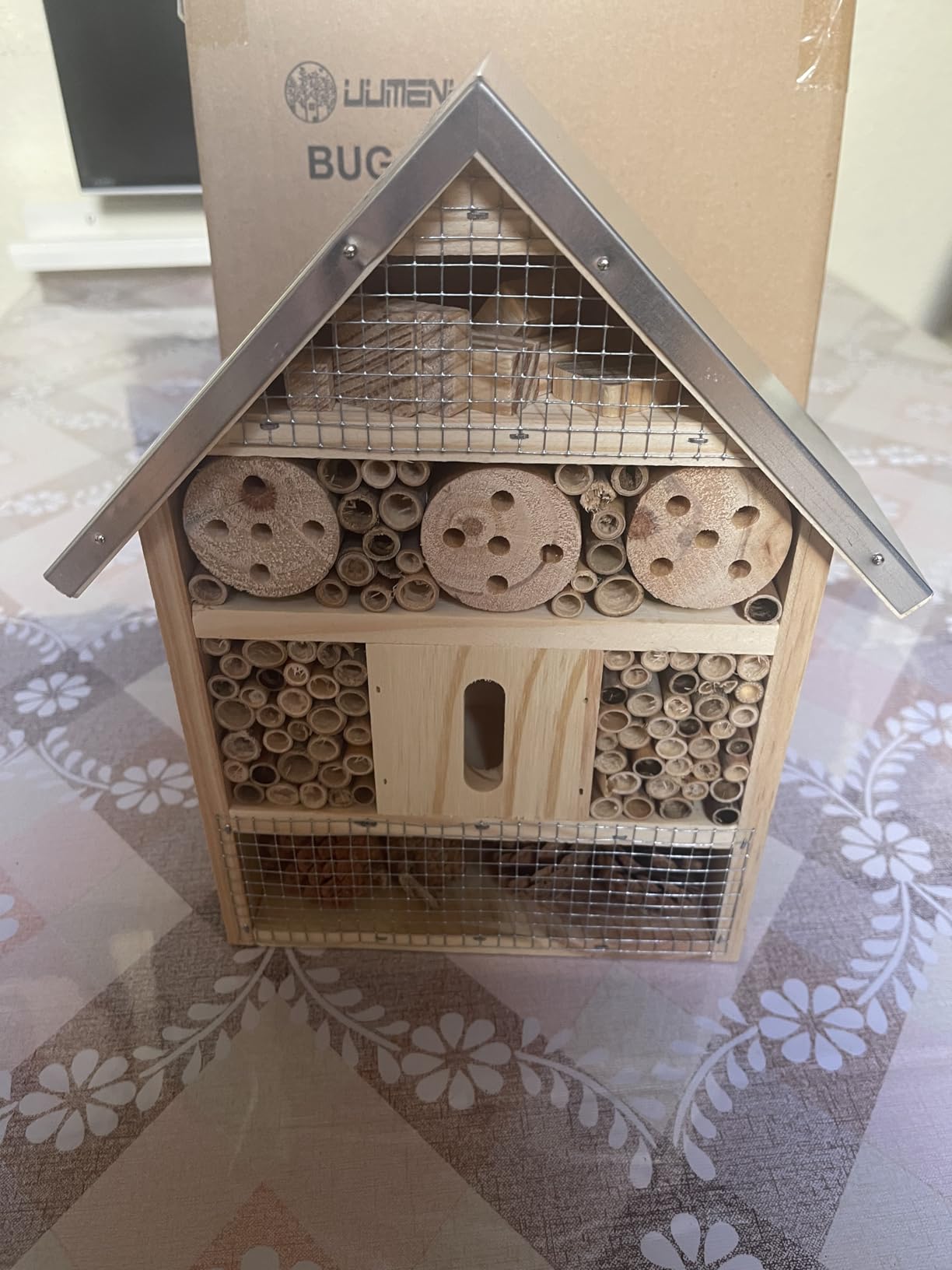 UUMENHA Insect Hotel & Mason Bee House - Butterfly House, Multi-Functional Bee Hotel for Garden, Attract Pollinators, Durable Natural Wood Design, 4.13x2.56x10.63 inches customer photo 2