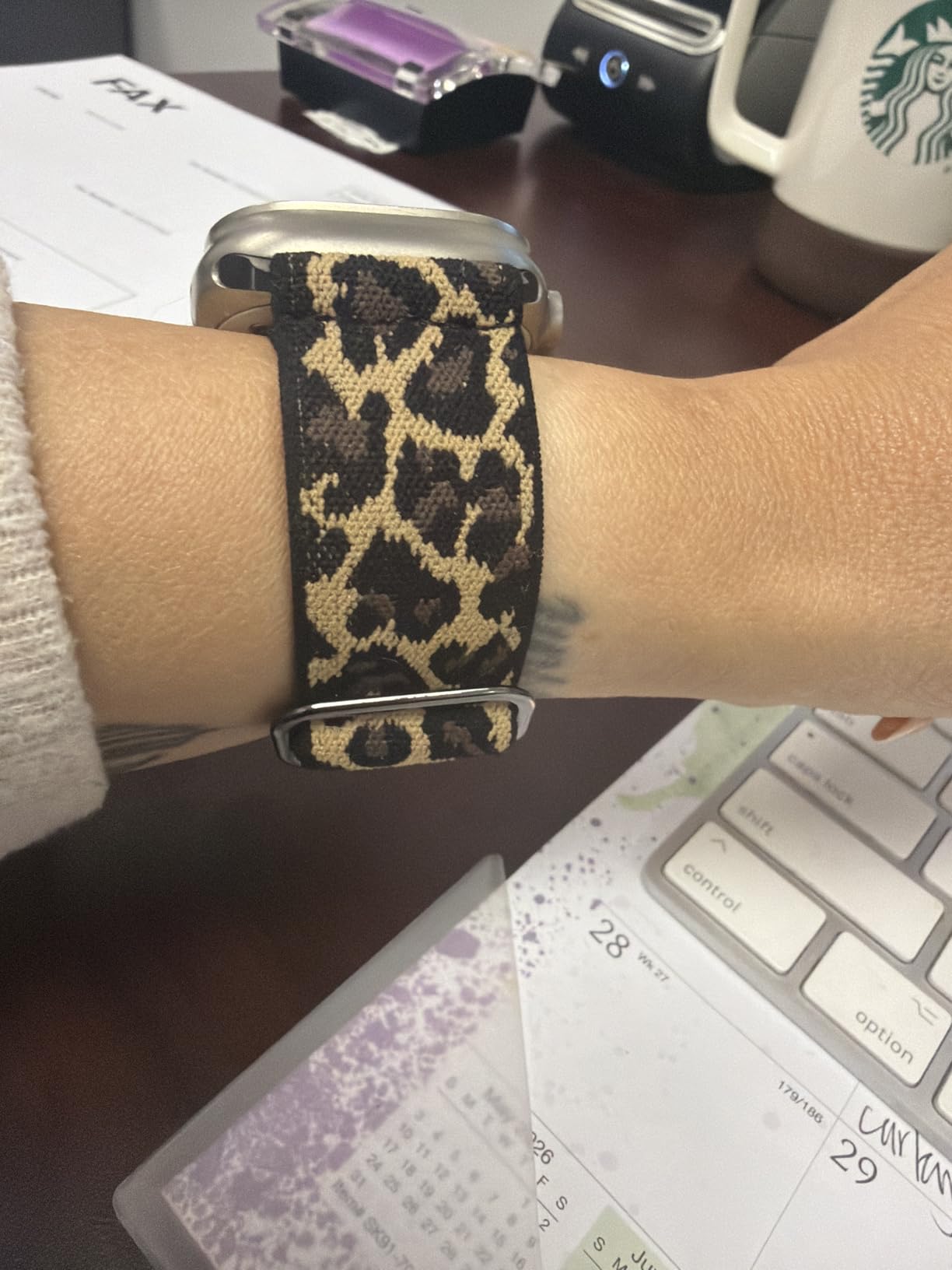 Leopard Stretchy Band for Apple Watch 40mm 38mm 41mm 42mm, Sport Nylon Ankle/Arm/Wrist Strap for iWatch Series 11-1, SE/Ultra 3 2 1, Adjustable Replacement Bands for Women Men, Cheetah customer photo 2