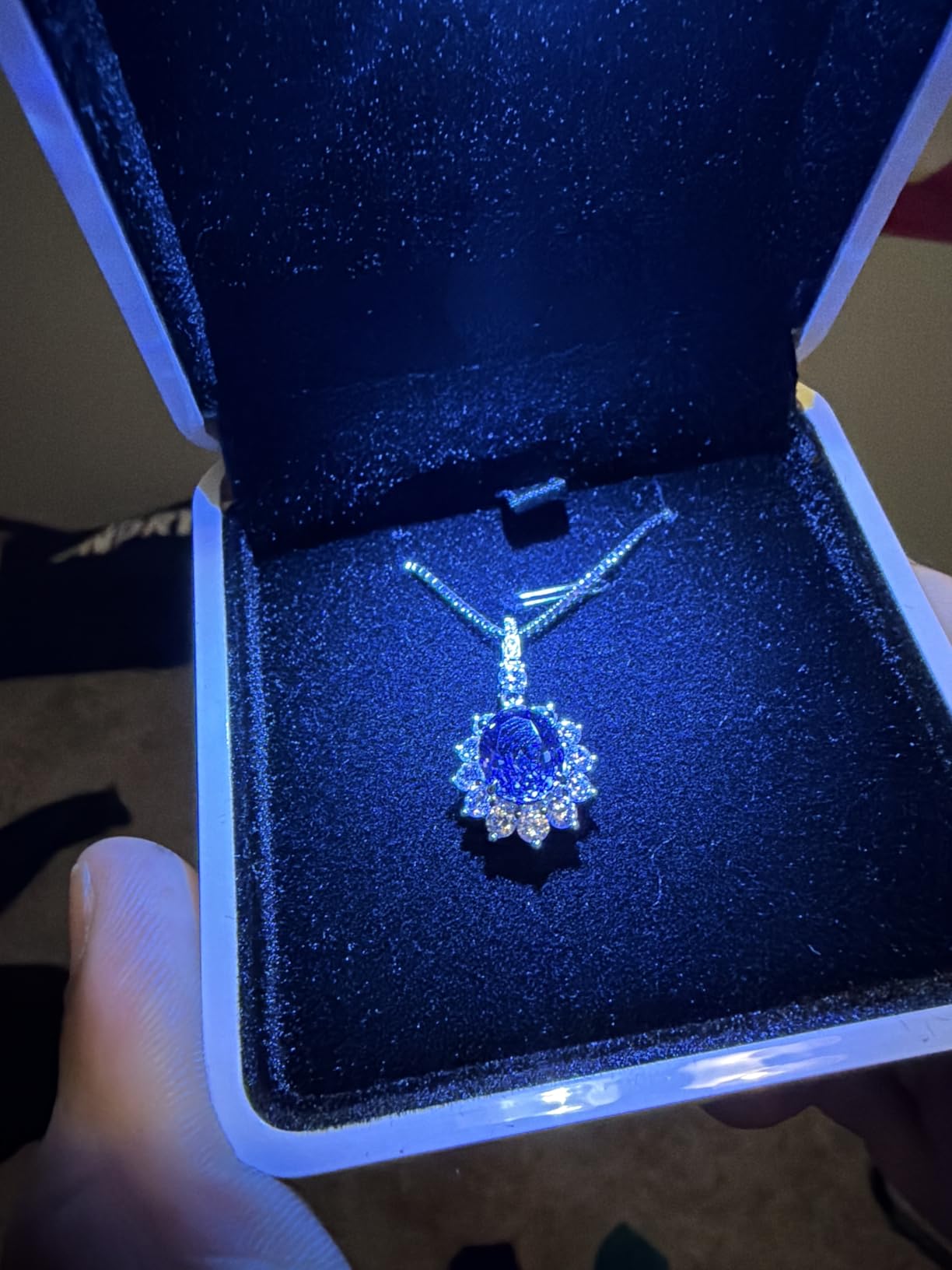 Sapphire Necklace for Women, 3.75ct Lab Grown Blue Sapphire Gift | Certified Lab-Grown Sapphire, Moissanite Accent, Sterling Silver, Ready to Gift customer photo 1