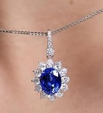 Sapphire Necklace for Women, 3.75ct Lab Grown Blue Sapphire Gift | Certified Lab-Grown Sapphire, Moissanite Accent, Sterling Silver, Ready to Gift customer photo 2