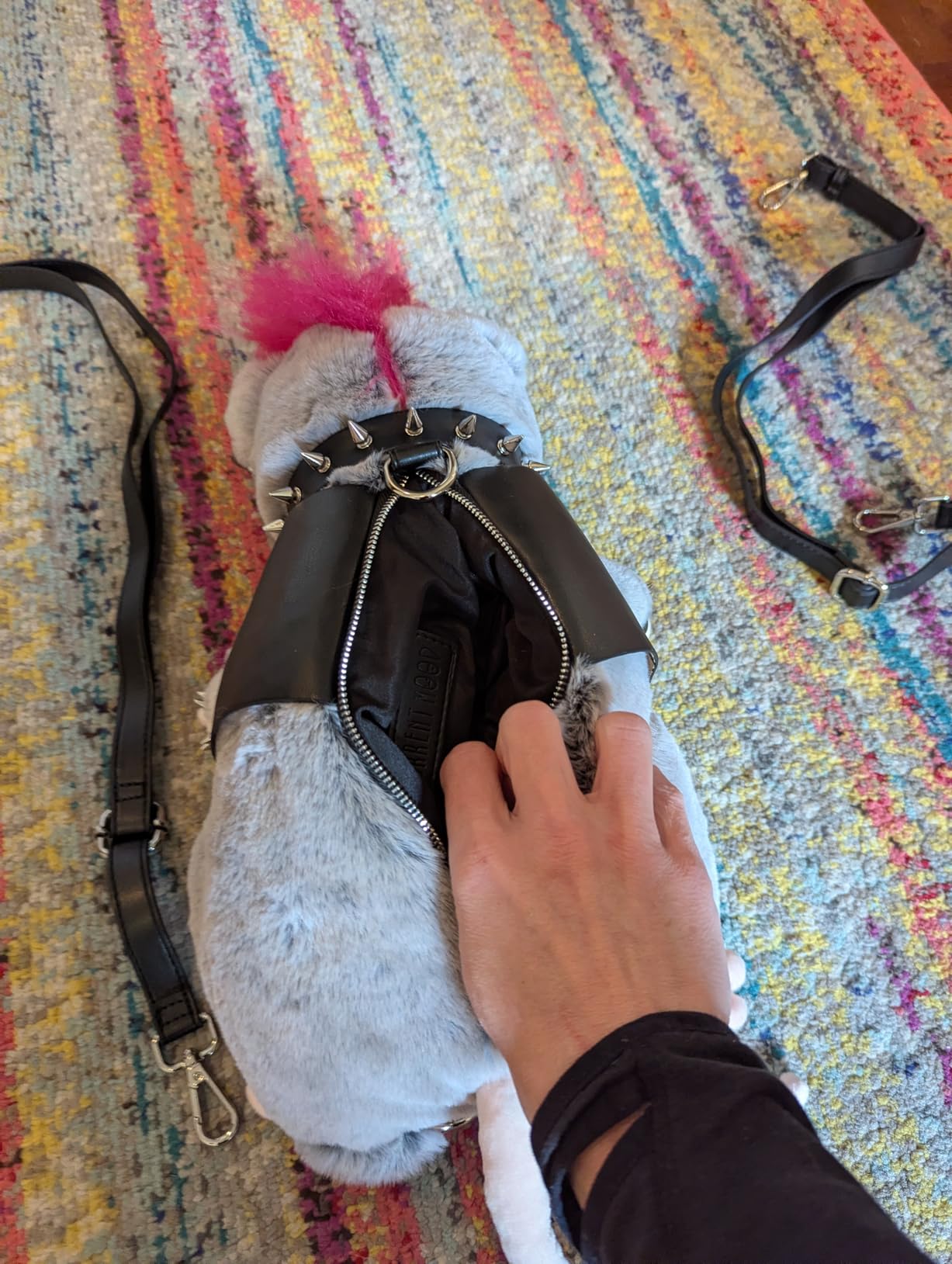 Dolls Kill Mosh Pit Possum Plush Backpack by Club Exx - Furry Punk Possum Backpack with Studs & Adjustable Straps customer photo 2
