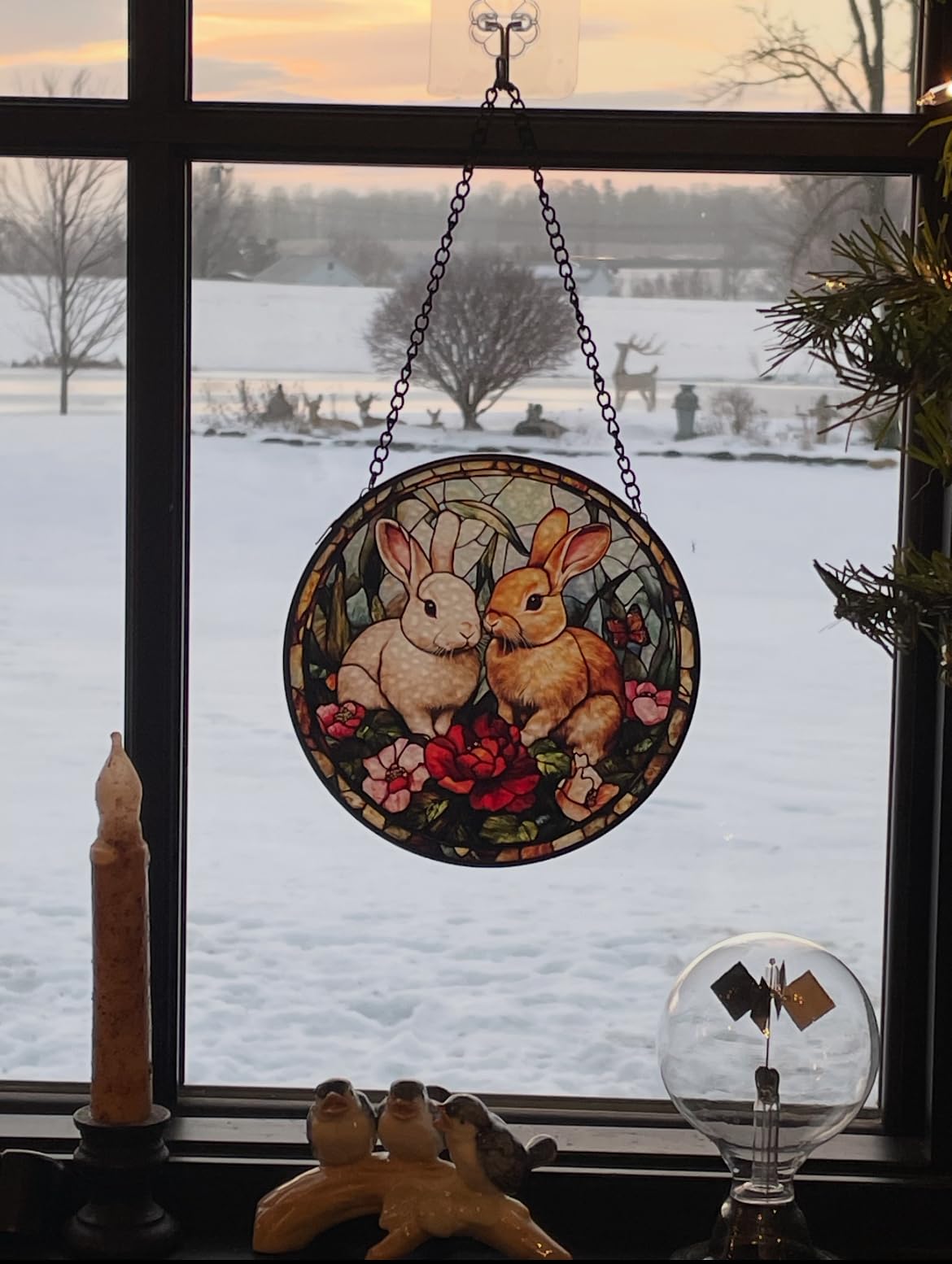 Funoasis Stained Glass Window Hanging 6.3 Inches Suncatcher - A Canary Inhabits Between Branches and Leaves with Red Fruits Ornaments Sun Catcher Home Decor Women Birthday customer photo 1