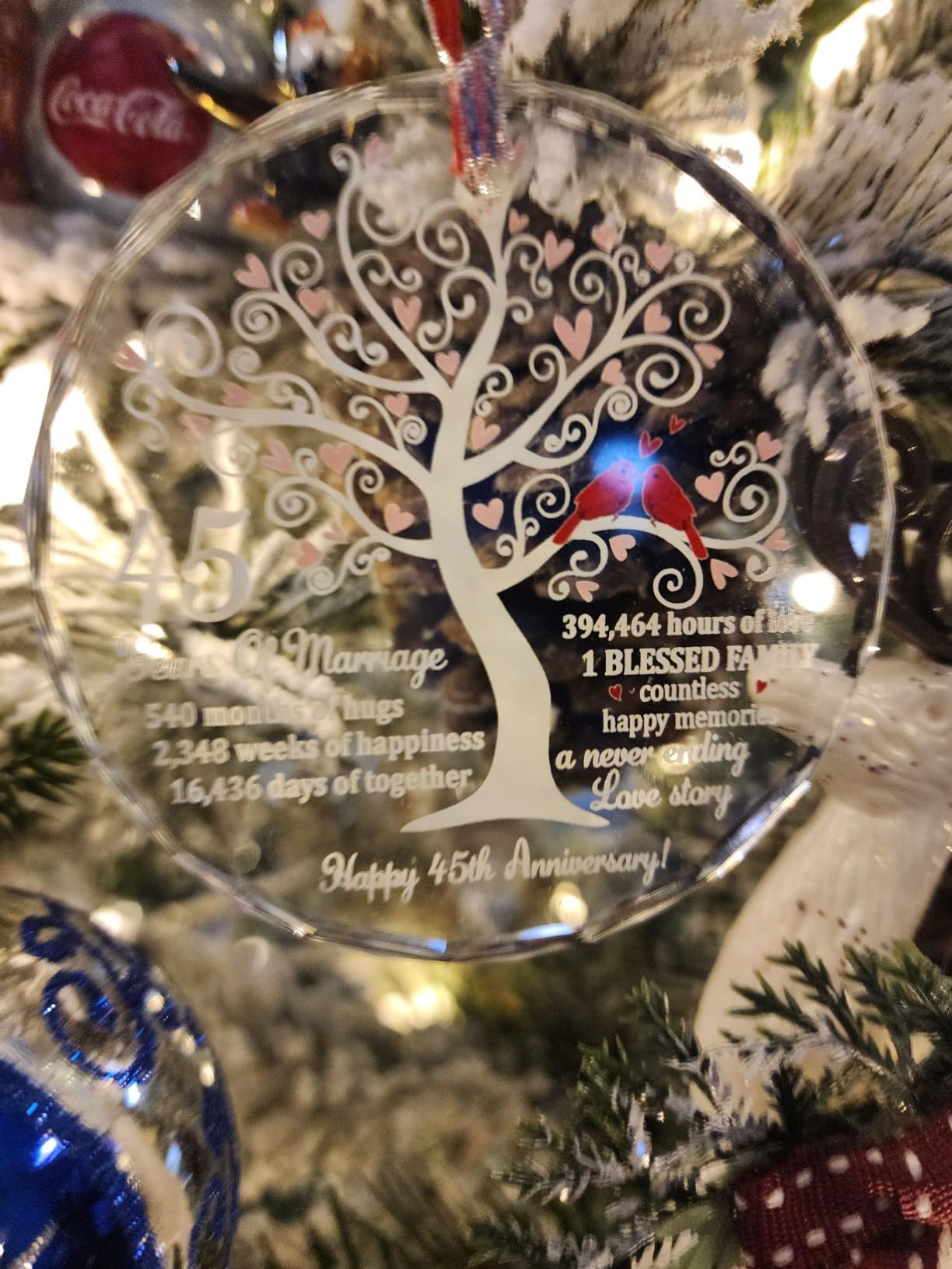 2nd Wedding Anniversary Glass Ornament - Traditional Cotton 2 Year Anniversary Wedding Gift for Him Her, 2nd Anniversary Decoration Gifts for Couple, Second Anniversary Keepsake Home Decor customer photo 1
