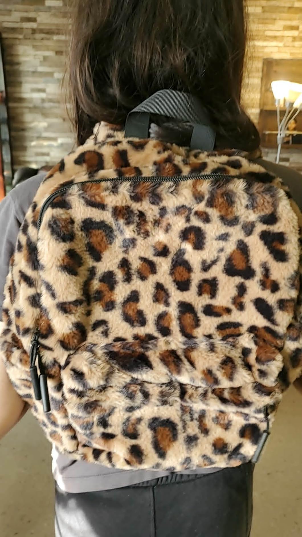 Small Leopard Backpack for Women Men Fluffy y2k Back Pack Fashion Cheetah Daypack 90s Retro Leopard Print Rucksack Carry Bag customer photo 1