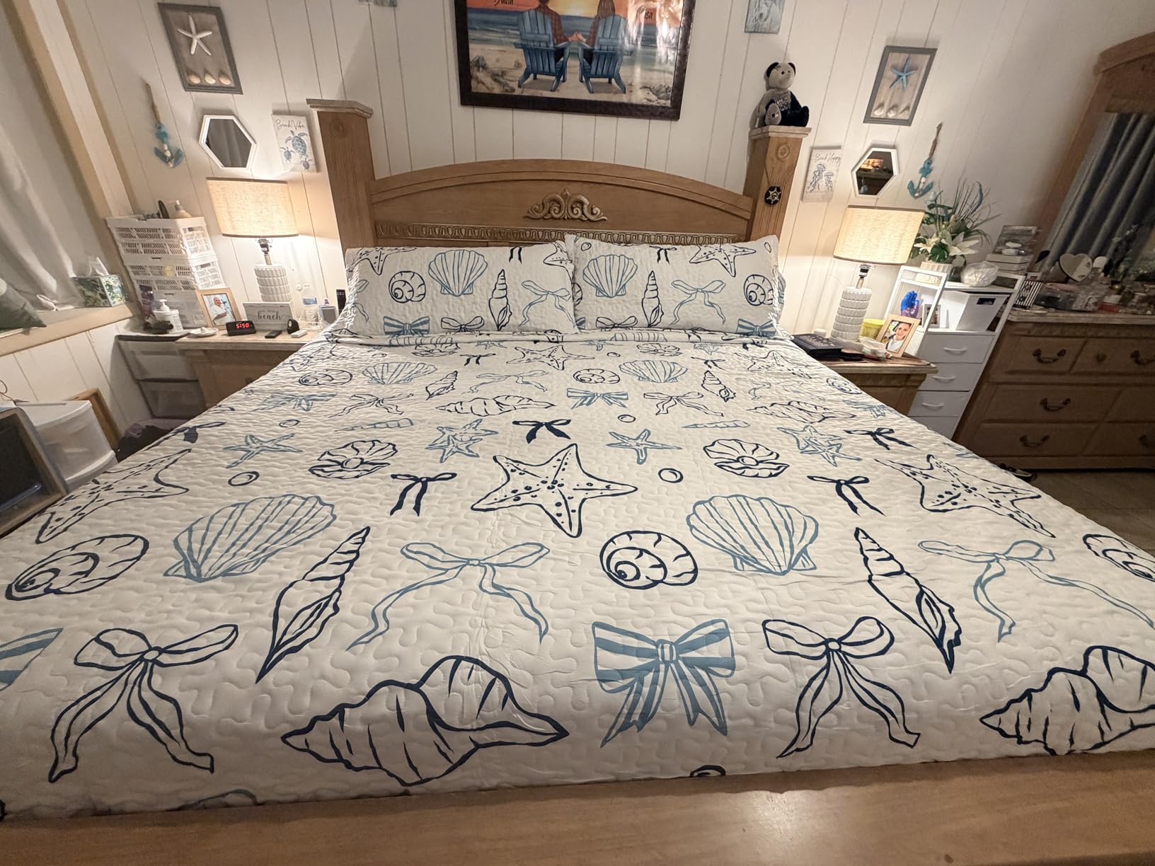 Love's cabin Quilts for Queen Conch Seahorse Bedspreads Bedding Set - Summer Beach Nautical Quilt Lightweight Bedspread - Reversible Bedding Coverlet for All Season - 3 Piece customer photo 2