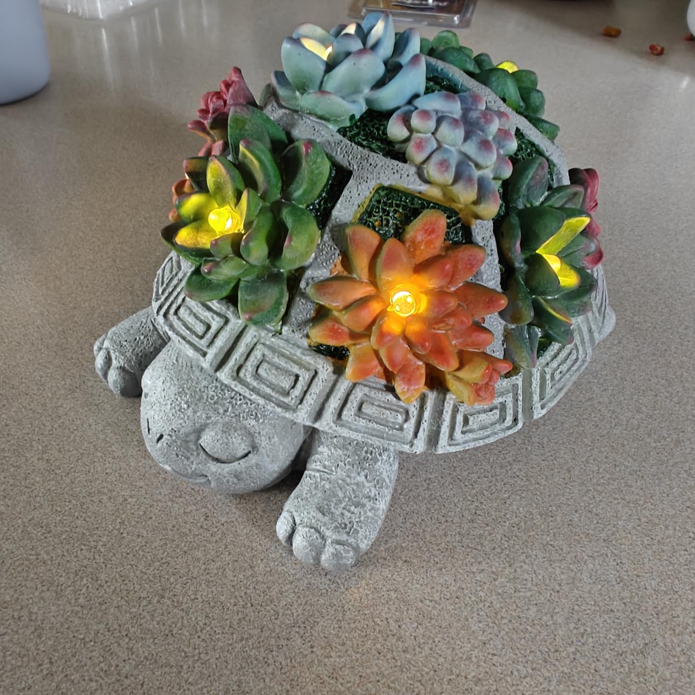 Solar Turtle Garden Outdoor Decor with Succulent & 7 LED Lights - Outside Tortoise Statue Decor for Yard Patio Balcony & Backyard - Home House Decoration Art - Gift for Men Dad Women Mom customer photo 2