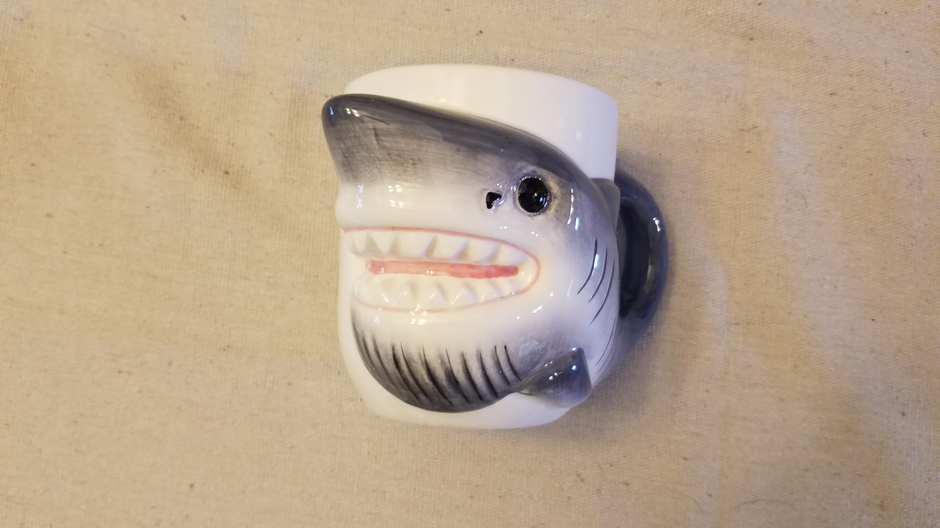 18 oz Funny 3D Shark Ceramic Coffee Mug, Cute Gray White Cartoon Handmade Figurine Tea Cup with Handle for Shark Lovers Holiday Birthday Gifts for Women Men Mom Dad customer photo 1