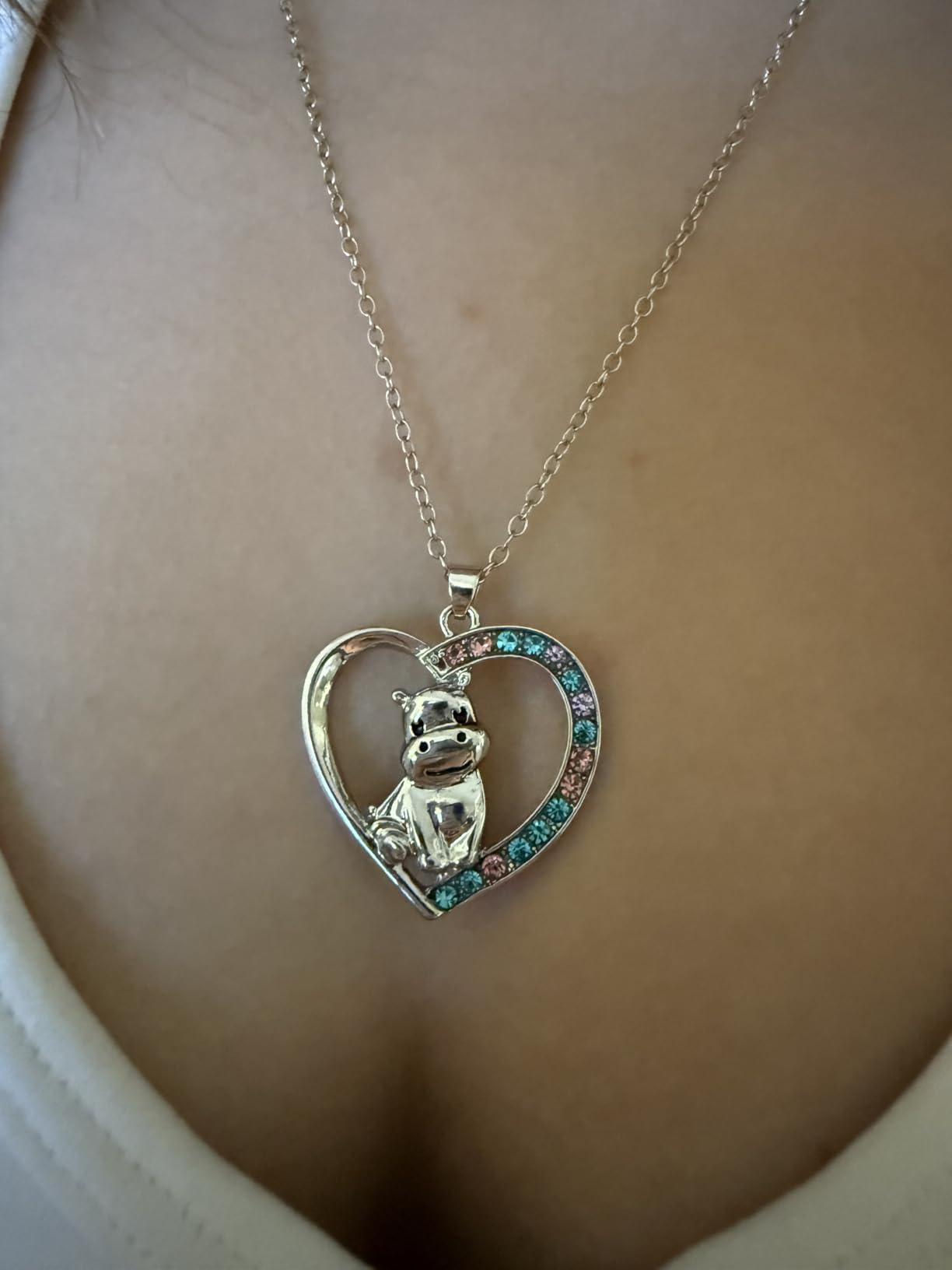 Hippo Necklace Gifts for Women - Cute Hippopotamus Heart Pendant Necklace, Animal Lover Jewelry Gift for Friends, Birthday, Christmas & Just Because customer photo 2