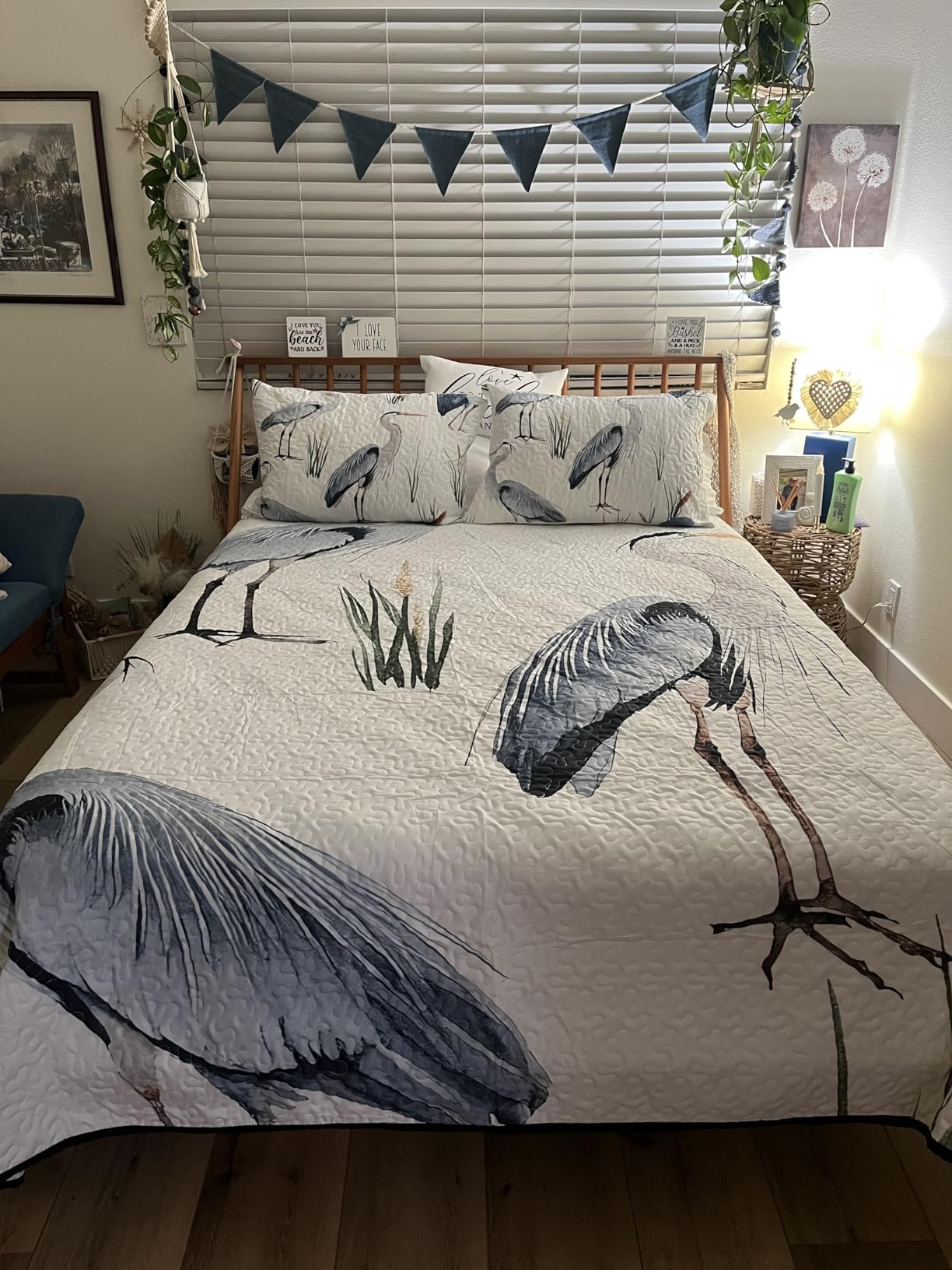 Queen Quilt Sets with 2 Pillow Shams, Coastal Birds Lightweight Summer Quilts Queen Size, Blue Sky Heron Seabird Tropical Beach Bedspreads Coverlet Bedding Set 3 Pieces for All Season customer photo 1
