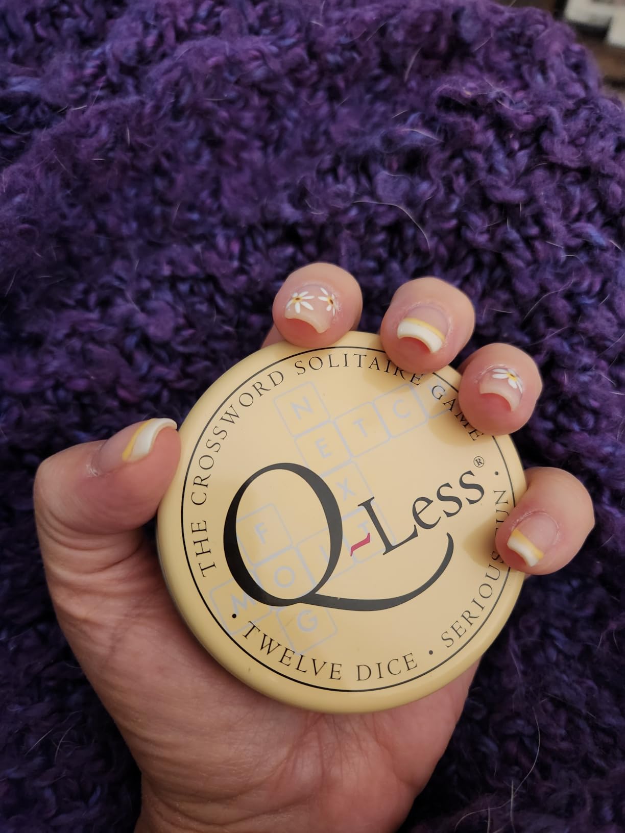 Q-Less - The Original Crossword Solitaire Game, 12 Letter Dice Travel Tin | Portable Wordplay Fun customer photo 1