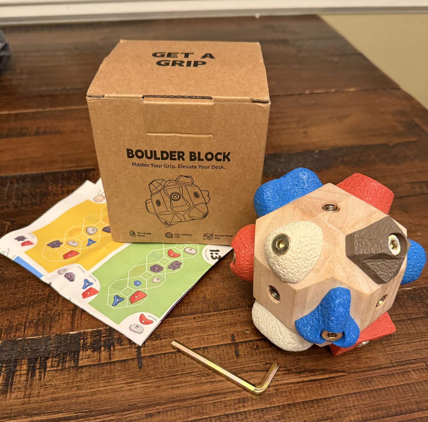 Boulder Block Rock Climbing Grip Trainer - 12 Unique Resin Holds with Color-Guided Training Paths, Premium Wood Finger Strength Trainer for Climbers, Portable Bouldering Gift for Men & Women customer photo 2