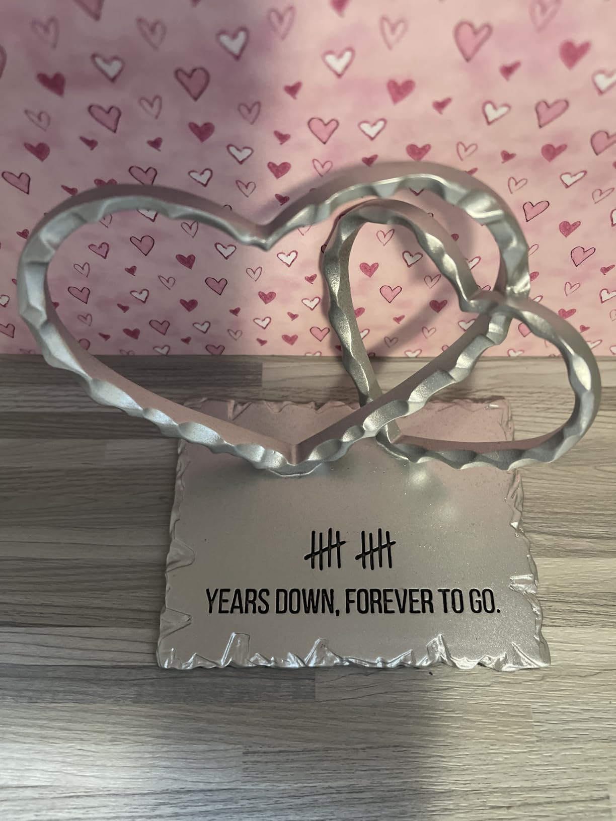8 Year Anniversary Bronze Gifts for Him Her, 8th Wedding Anniversary Metal Two Hearts Sculpture Home Decor, Romantic Bronze Keepsake for Wife Husband Couple, Includes Greeting Card & Gift Box customer photo 2