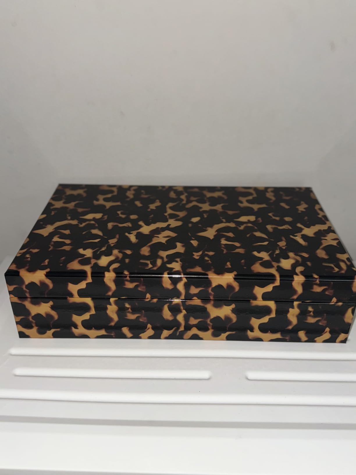 Decorative Storage Drawer Boxes - Set of 2 Tortoise Shell Organizer Boxes | Stylish Storage for Photos, Documents & Keepsakes - For Home or Office customer photo 1