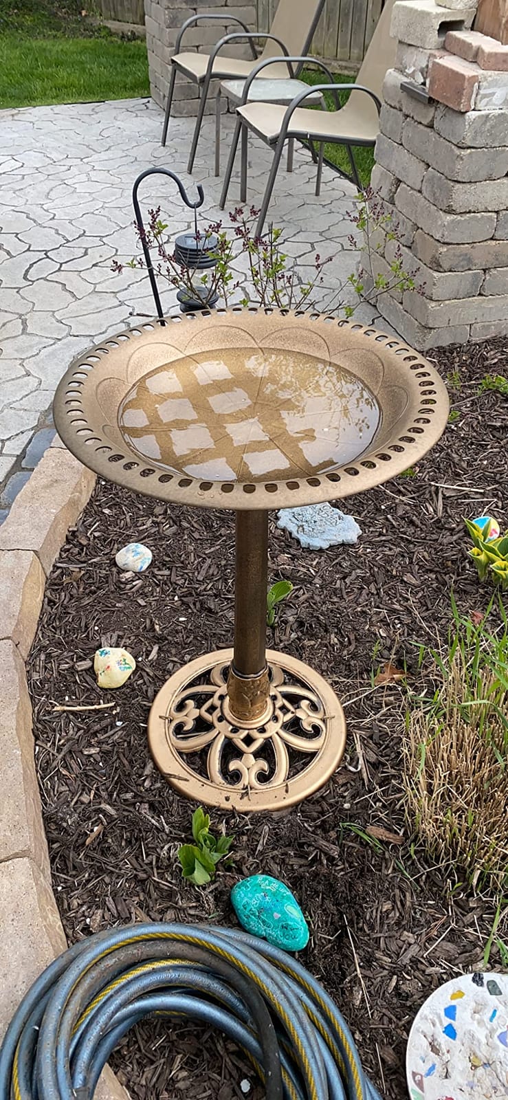 Pure Garden Bird Bath for Outside, Flower Planter Base, Green Patina, 28