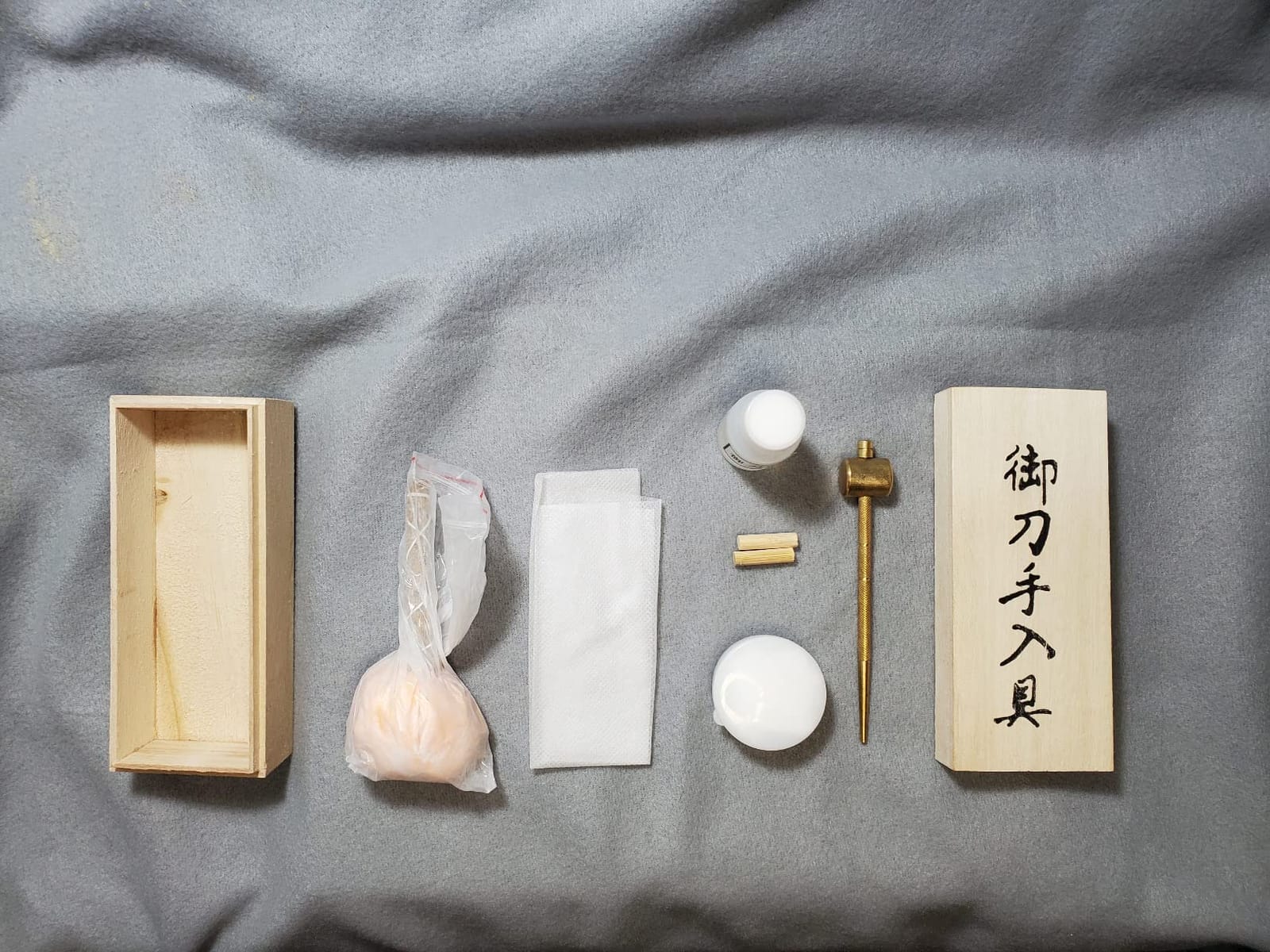 Katana Sword Cleaning Kit with Choji Oil, Uchiko Ball and Mekugi Hammer customer photo 1