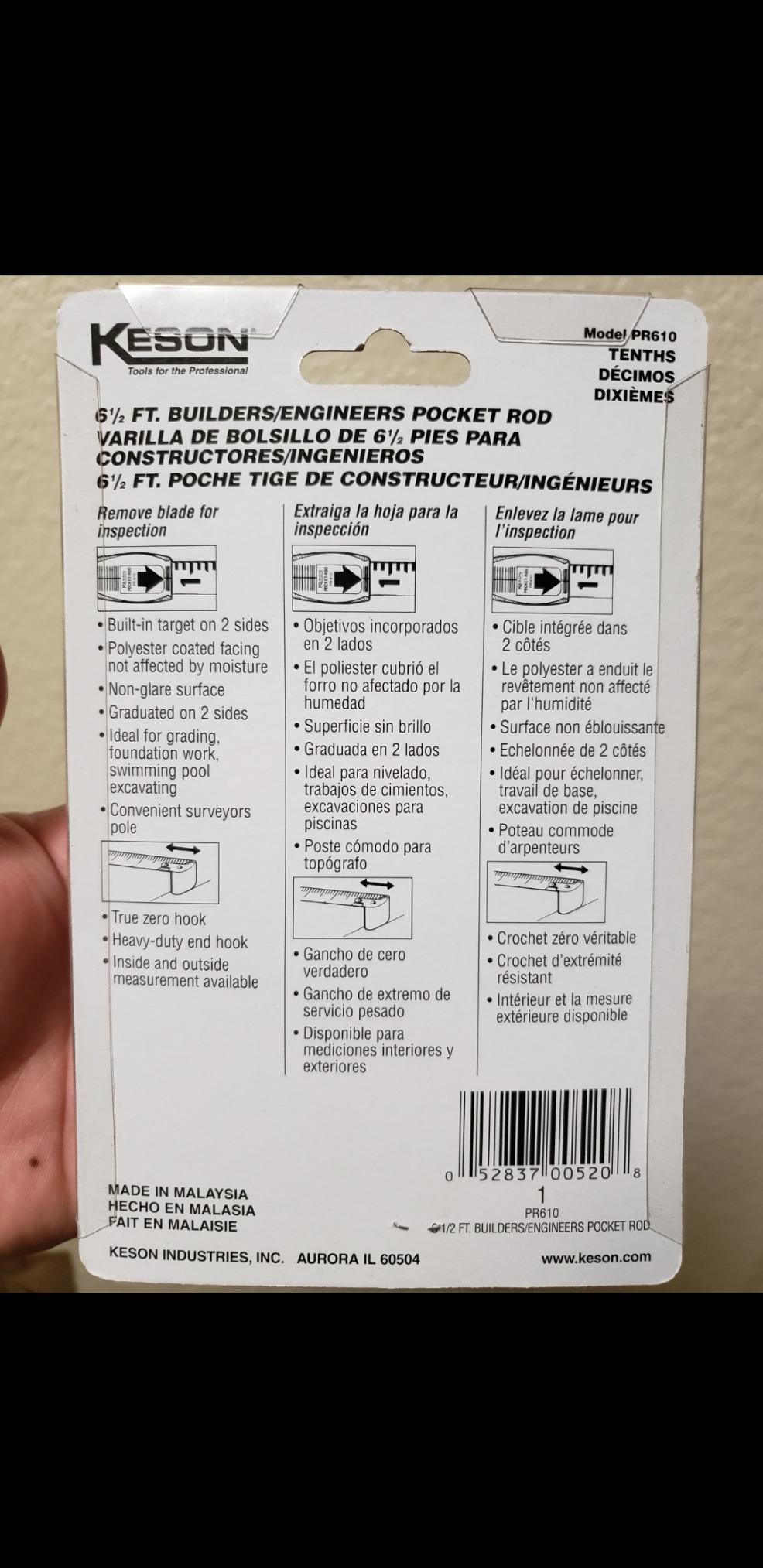 Keson PR610 Builder's Engineers Pocket Rod (Units: Foot & 10ths), 6-1/2-Foot customer photo 1