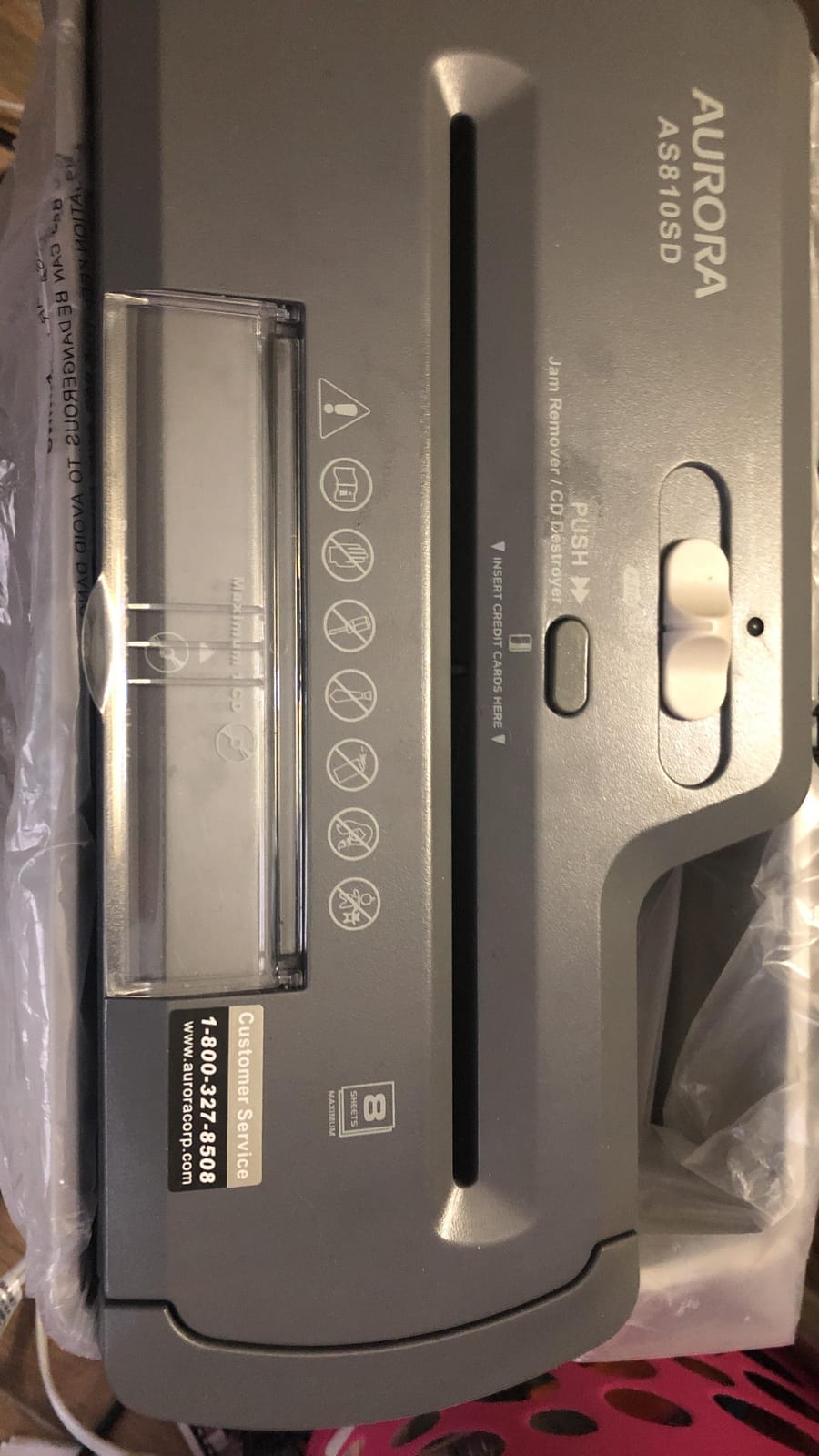 Aurora AS810SD 8-Sheet Strip-Cut Paper, CD and Credit Card Shredder Basket customer photo 1