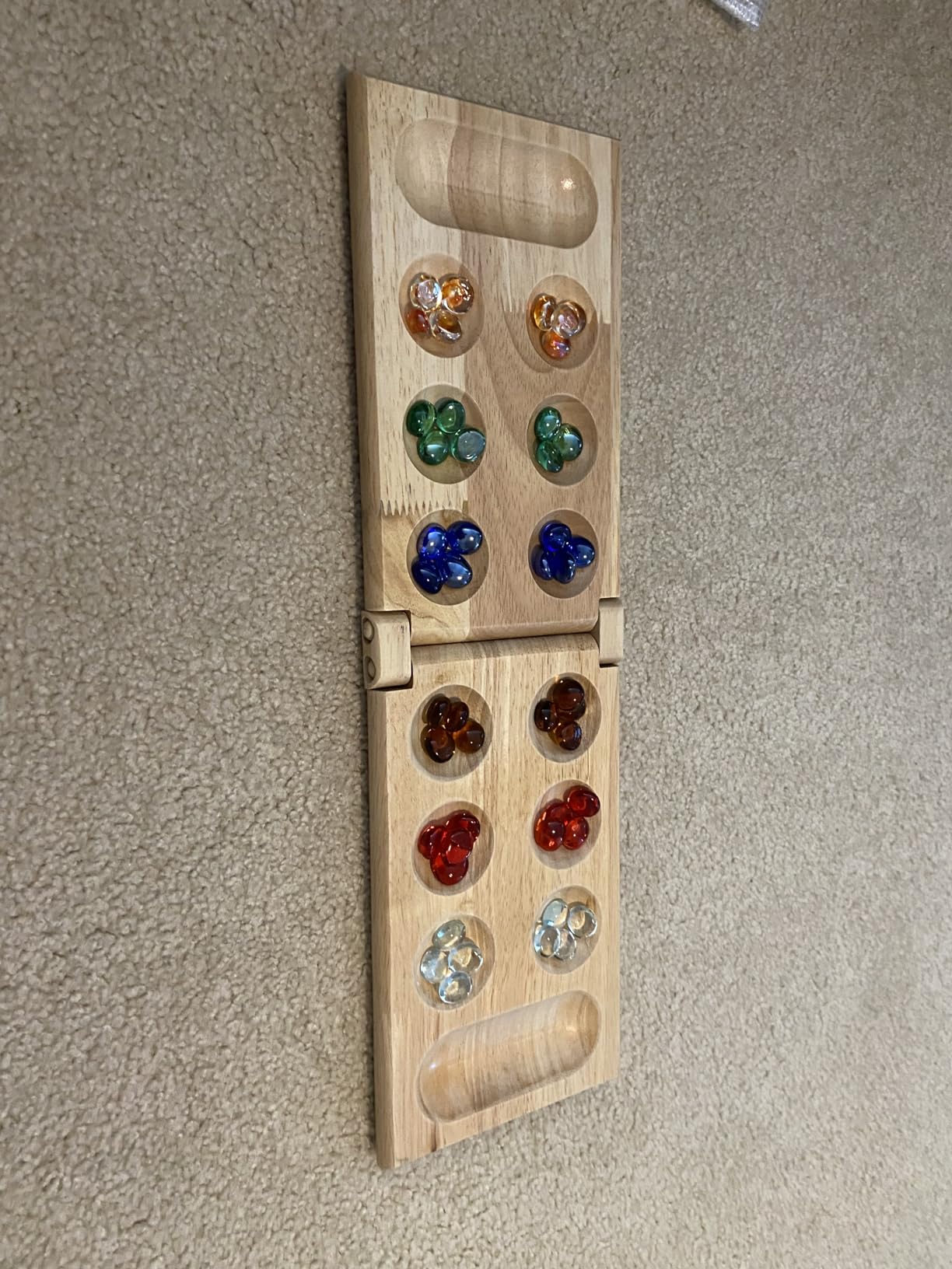 Pressman Mancala Board Game | Fun Classic Table for Adults & Kids | Includes 48 Glass Mancala Stones and Wood Hinged Playing Board | 2 Players, Ages 6+ customer photo 1
