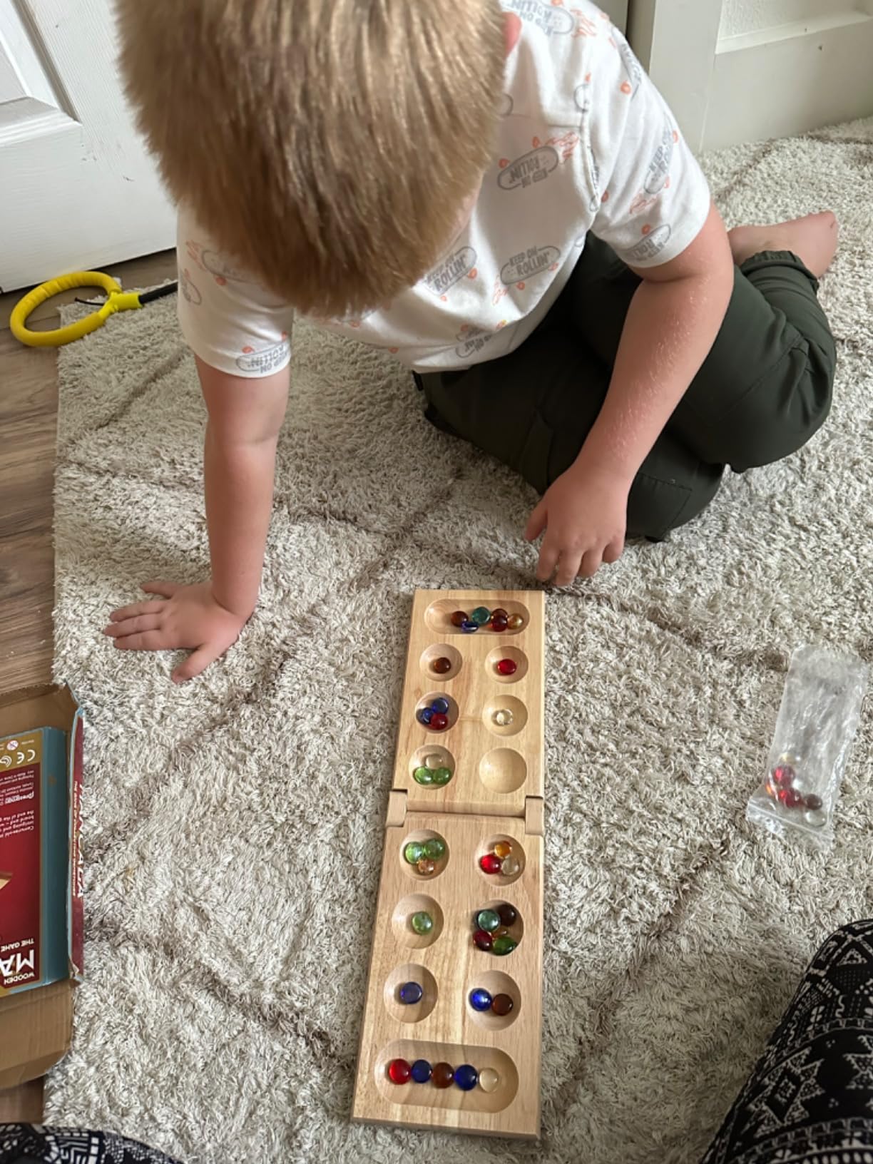 Pressman Mancala Board Game | Fun Classic Table for Adults & Kids | Includes 48 Glass Mancala Stones and Wood Hinged Playing Board | 2 Players, Ages 6+ customer photo 2