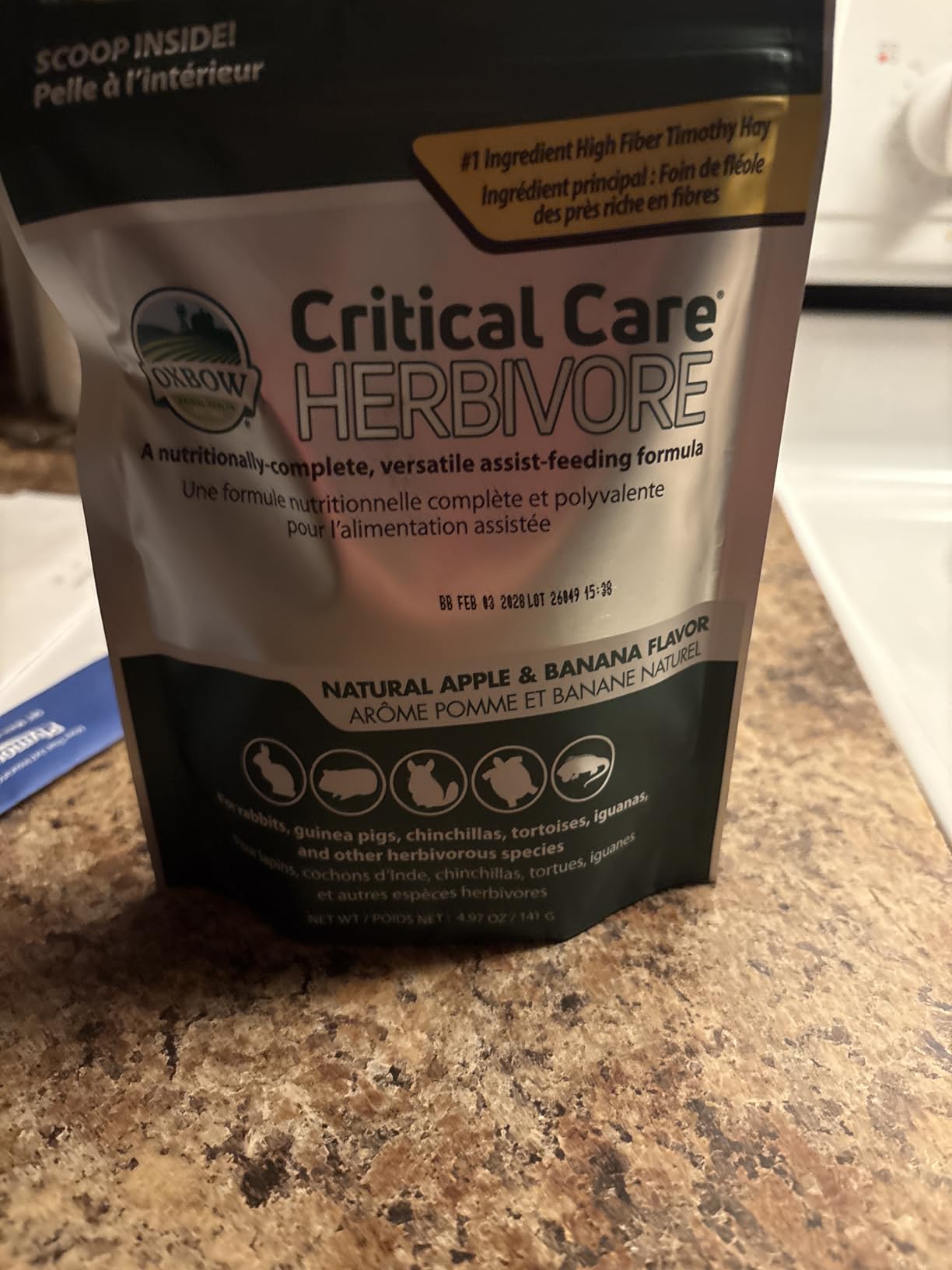 Oxbow Critical Care Herbivore, Rabbit & Guinea Pig, Apple Banana, 141 g | Herbivore Emergency Food, Recovery, Rabbit Food, Recovery Diet, Apple Banana, Syringe, Tube Feeding, Complete Nutrition customer photo 2