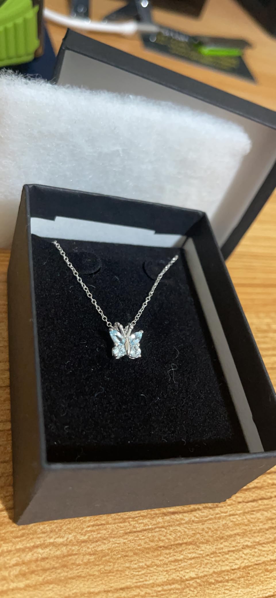Amazon Essentials Sterling Silver Gemstone Butterfly Pendant Necklace, 18