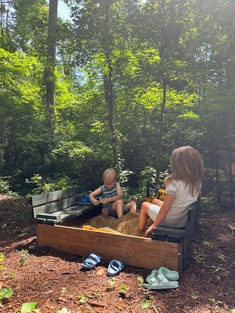 Badger Basket Cedar Sandbox with Lid & Benches - Outdoor Wooden Sandbox for Kids with Folding Cover - Large Backyard Playset (46.5 x 46.5 x 9.5) customer photo 1