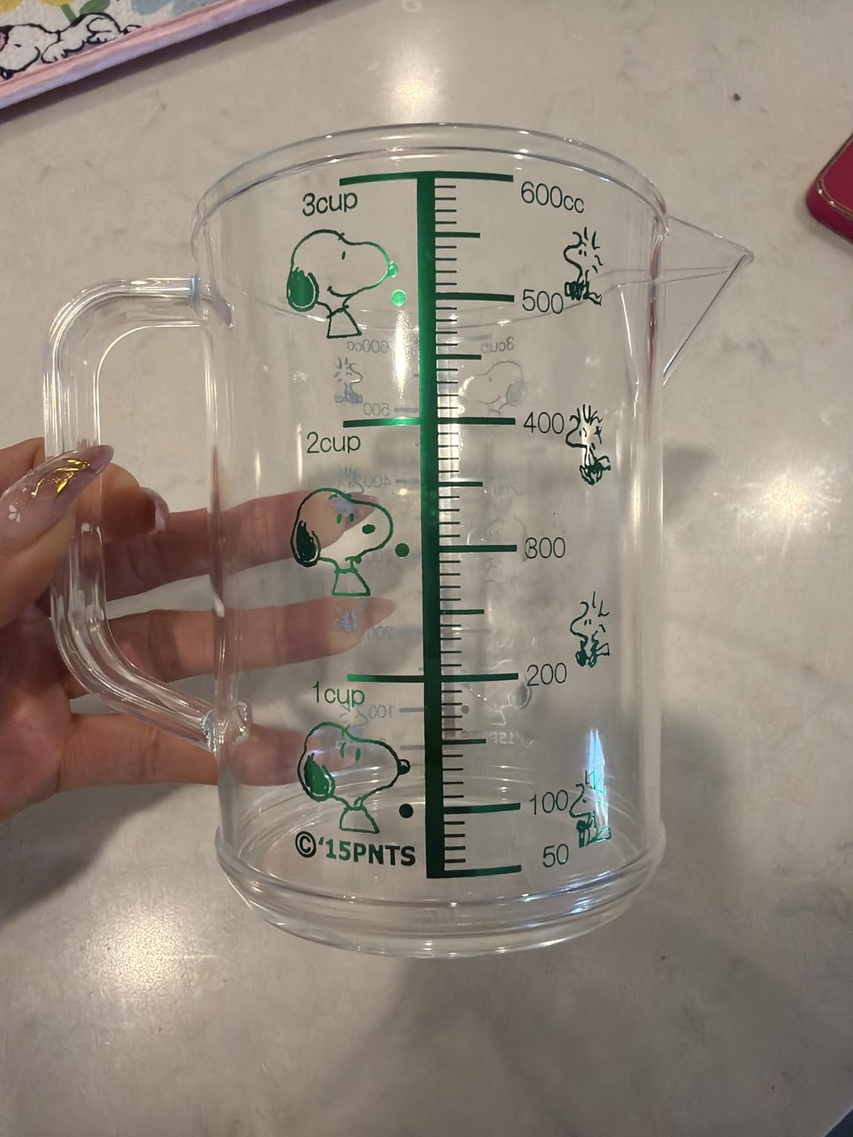 OSK MC-2 Measuring Cup, Snoopy Measuring Cup, Large, 20.3 fl oz (600 ml), Made in Japan, Graduated, Boiling Water, Handle, Cute, Stylish, Easy to Use, Easy to Pour, For Cooking, Clear customer photo 1