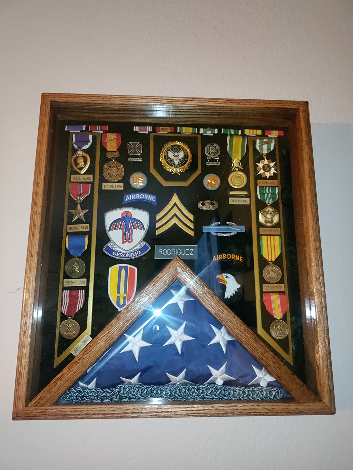 3x5 Flag & Military Medal Shadow Box Display (Army Emblem / Green Velvet) customer photo 1