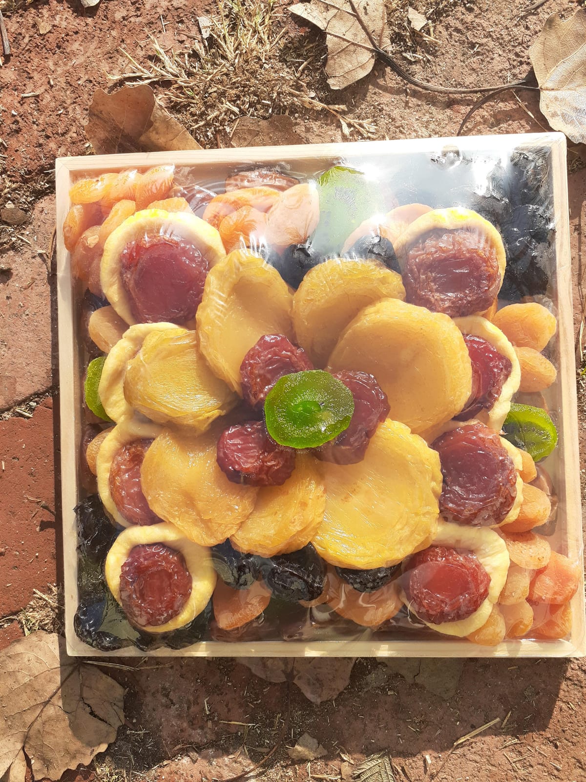 A Gift Inside Dried Fruit Gift Basket in Wooden Serving Tray – Gourmet Dried Apples, Apricots, Kiwi, Pears, Peaches, Dates, Prunes, Plums & Mandarin – Kosher Pareve OU Certified customer photo 2
