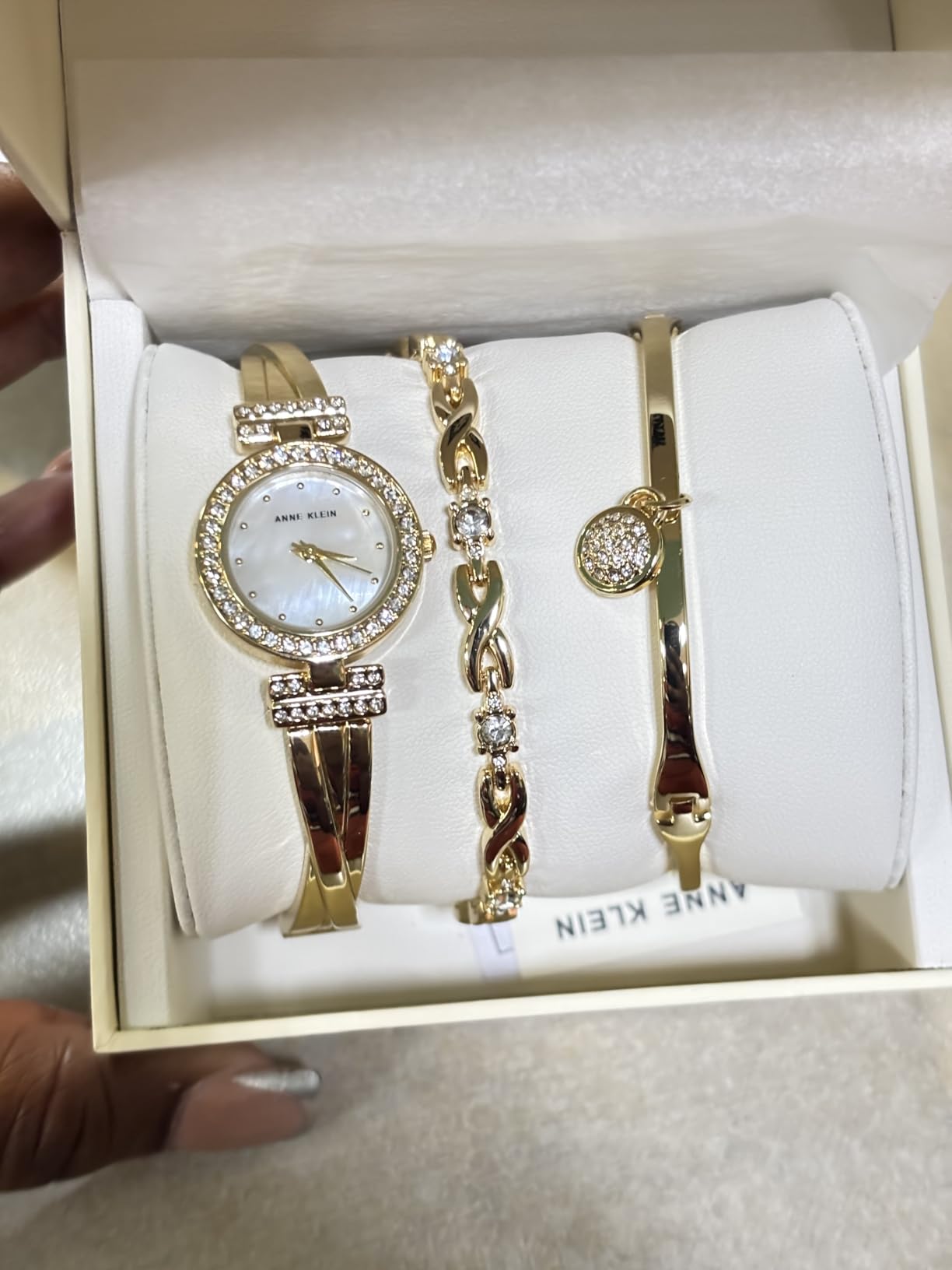 Anne Klein Women's Premium Crystal Accented Bangle Watch and Bracelet Set customer photo 1