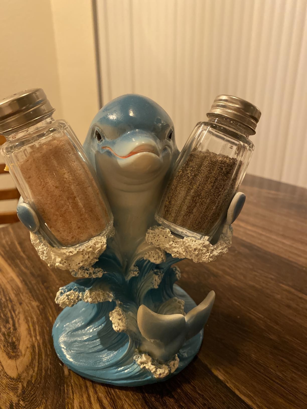 Dolphin Riding Ocean Wave Salt and Pepper Shaker Set with Figurine Holder in Decorative Tropical Kitchen Decor Spice Racks & Porpoise Display Stands or Beach Bar As Gifts for Dolphin Lovers customer photo 2