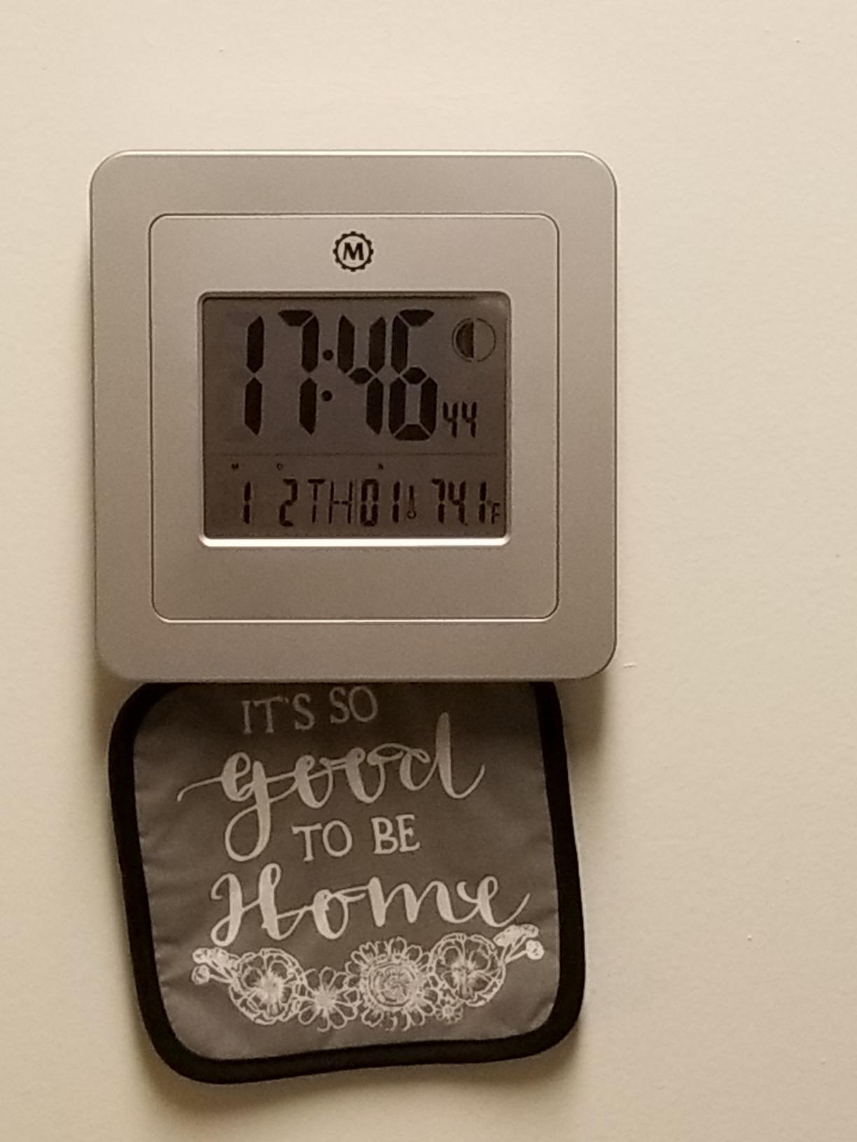 MARATHON Moon Phase Digital Wall Clock with Calendar and Temperature, White | 12/24-hour time, 3 alarms with snooze, Wall or tabletop use customer photo 2
