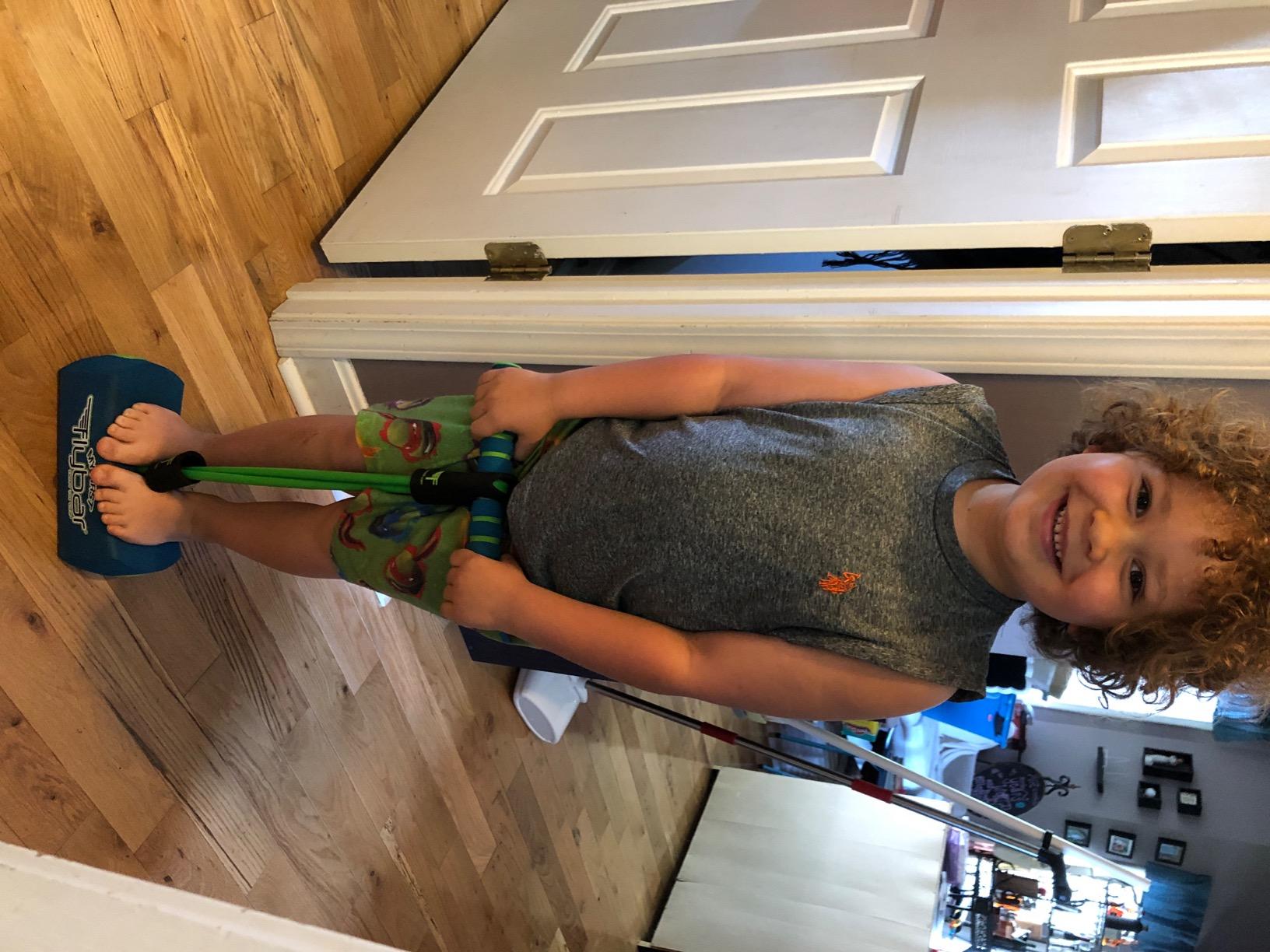 Flybar My First Foam Pogo Jumper for Kids Fun and Safe Pogo Stick, Durable Foam and Bungee Jumper for Ages 3 and up Toddler Toys, Supports up to 250lbs (Blue) customer photo 1