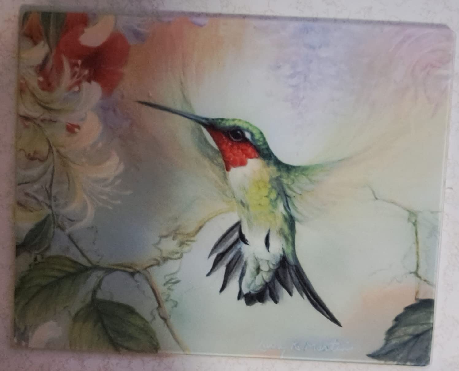 Ruby Hummingbird Natures Gift of Feathers Tempered Glass Large Cutting Board by Highland Graphics customer photo 1