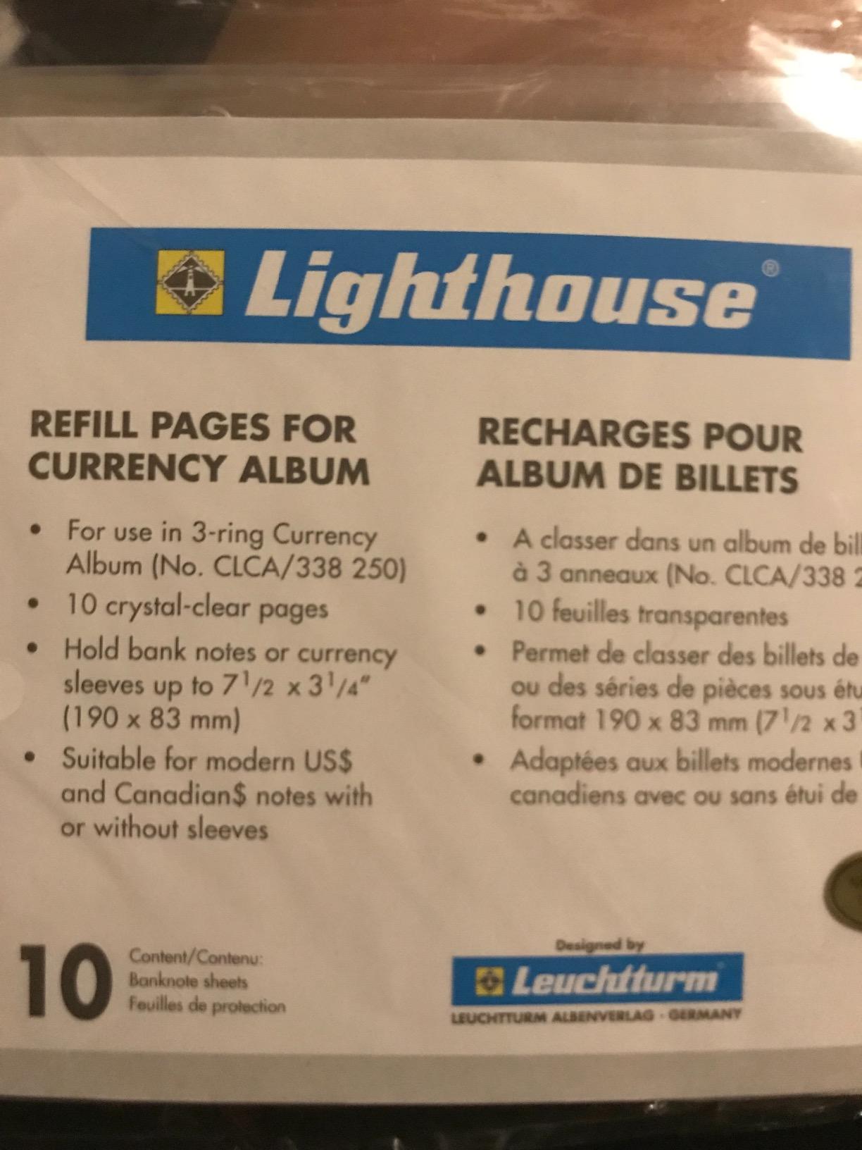 Lighthouse - Small Currency Album for Un-Graded Raw Banknotes and Currency Sleeves - Classic Leatherette Handmade 3-Ring Binder with 20 Pages - Additional Pages Available (5 3/4