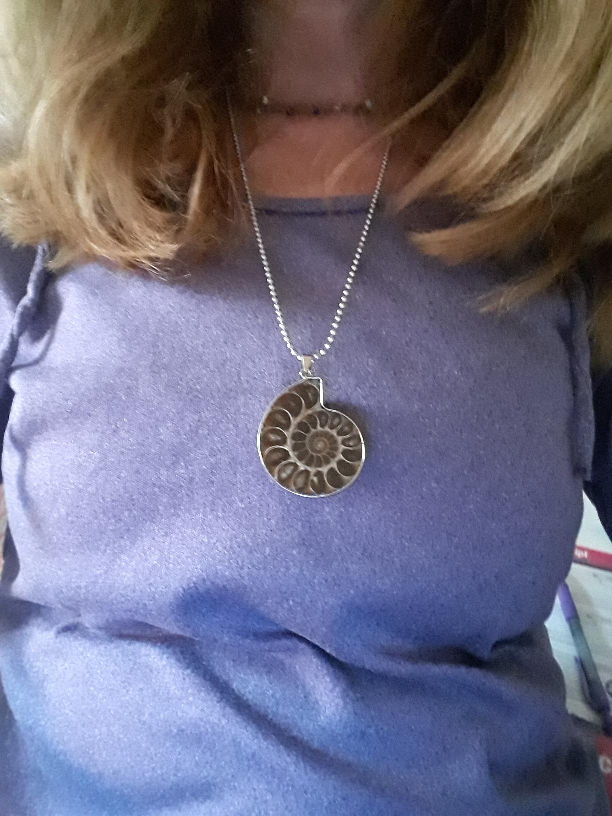 Charm Handmade Natural Conch Fossil Ammonite by Silver Wrapped Pendant Necklace (1 PCE). customer photo 1