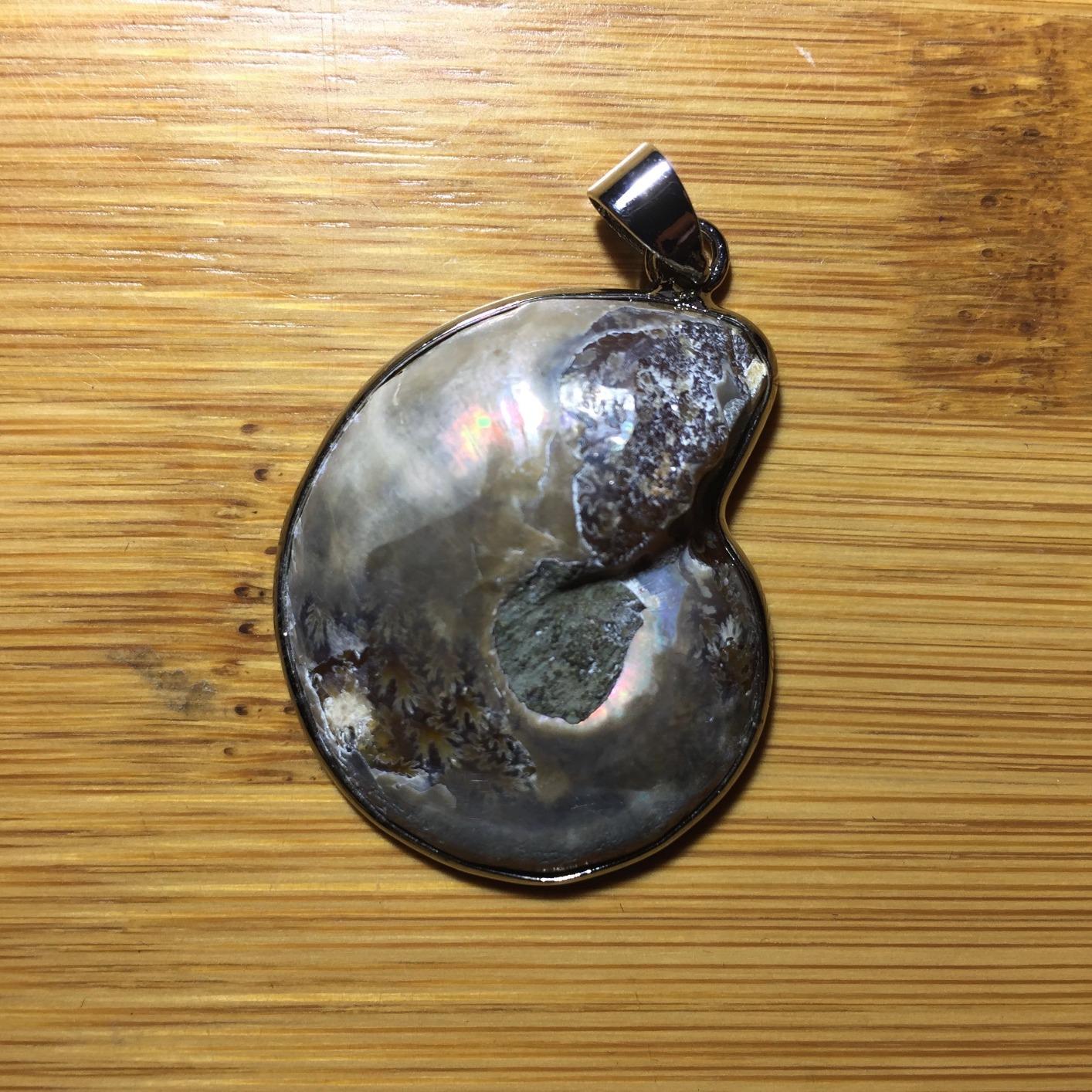 Charm Handmade Natural Conch Fossil Ammonite by Silver Wrapped Pendant Necklace (1 PCE). customer photo 2