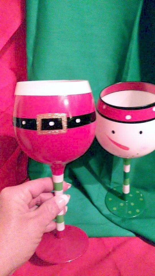 Christmas Wine Glasses 16.8 Oz Set of 2 Festive Santa Belt and Snowman | Drinking Goblets Cups with Stem Xmas Wineglass Gift Red Green and White Colored Painted Winter Glassware by Gift Boutique customer photo 1