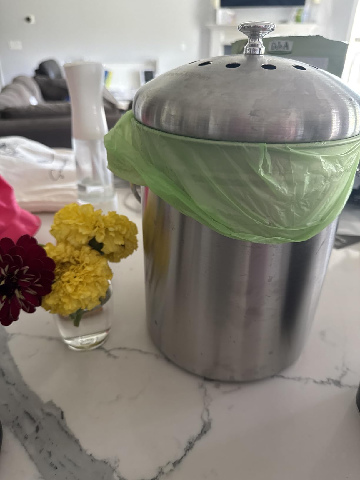 Utopia Kitchen Countertop Compost Bin 1.3 Gallon, Stainless Steel, Silver | Odorless countertop compost bin with charcoal filter, ideal for food scraps and waste customer photo 1