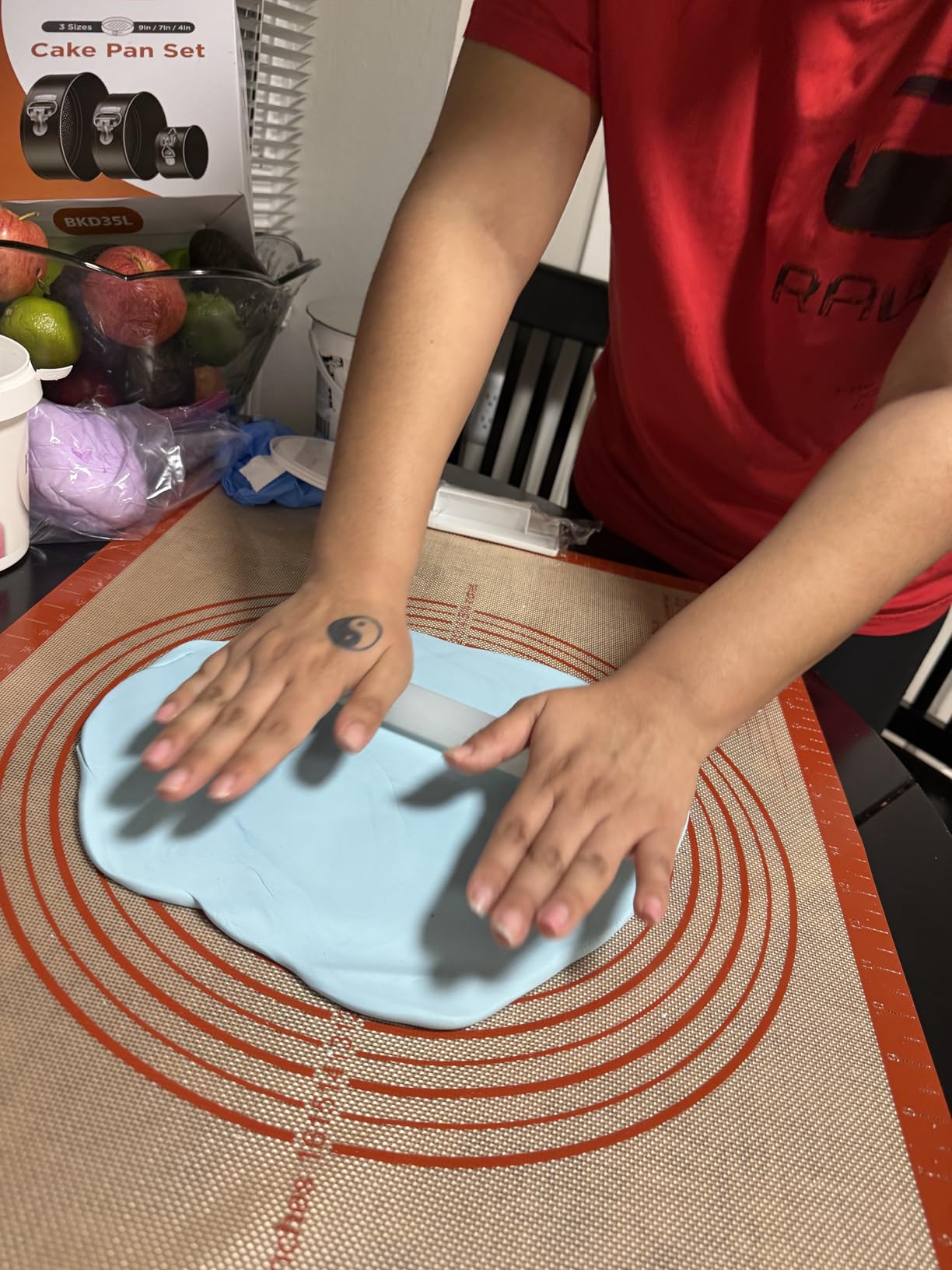 Non-slip Silicone Pastry Mat Extra Large Measurements 28''x 20'' Baking Mat | Silicone Baking Mat Counter Dough Rolling Oven Liner Fondant / Pie Crust Sourdough Bread Supplies - Folksy Super Kitchen Red customer photo 2