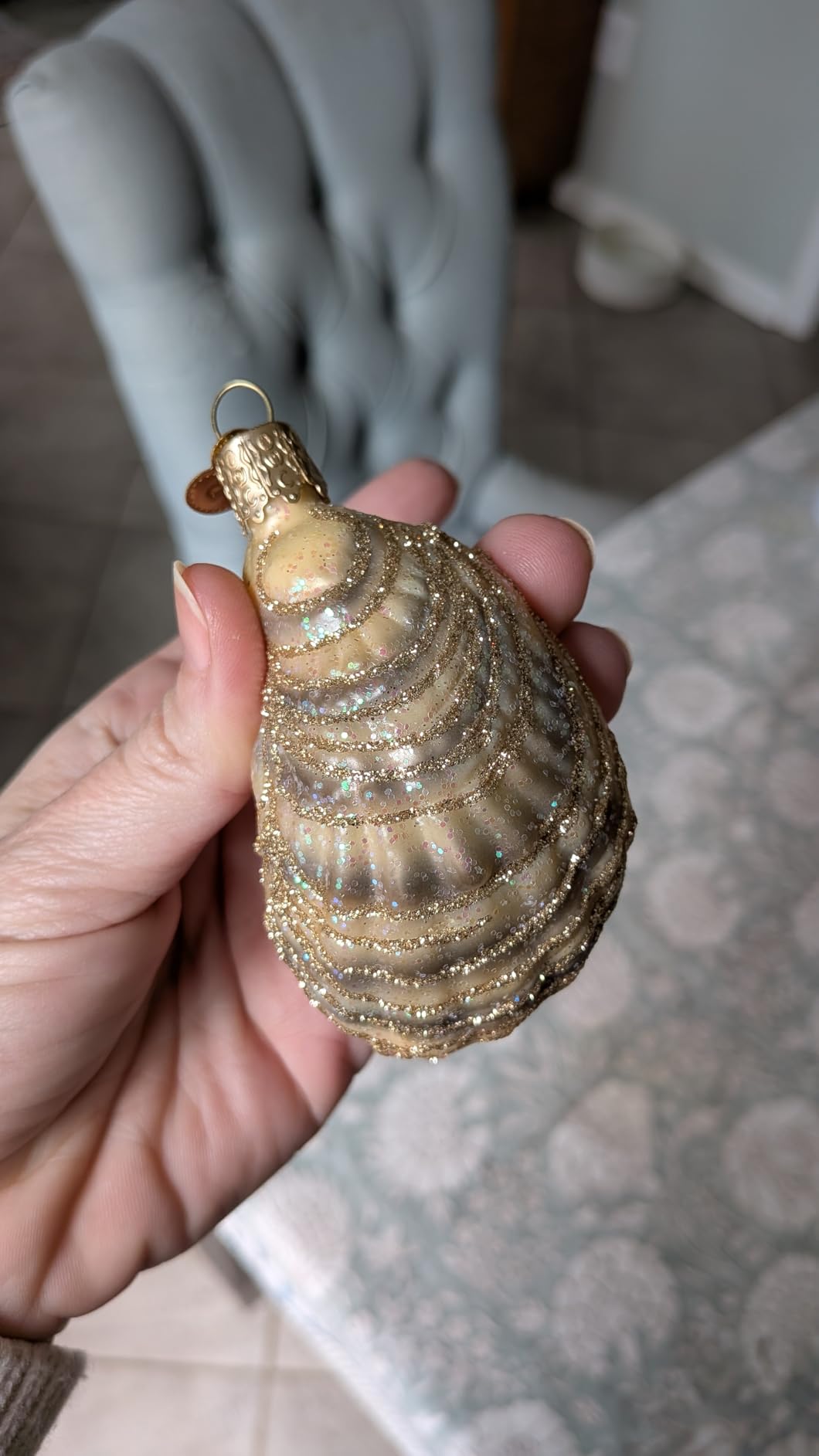 Old World Christmas Oyster with Pearl Glass Blown Ornament for Christmas Tree, Handcrafted Holiday Decoration, Seashell Collection customer photo 2