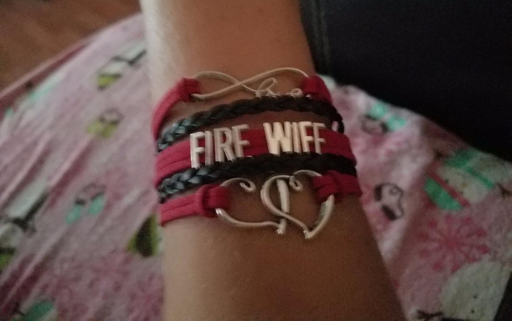 Fire Wife Bracelet – Red and Black Adjustable Leather Wrap with Infinity Love and Heart Charms, Firefighter Wife Gift for Appreciation, Support, or Anniversary customer photo 1