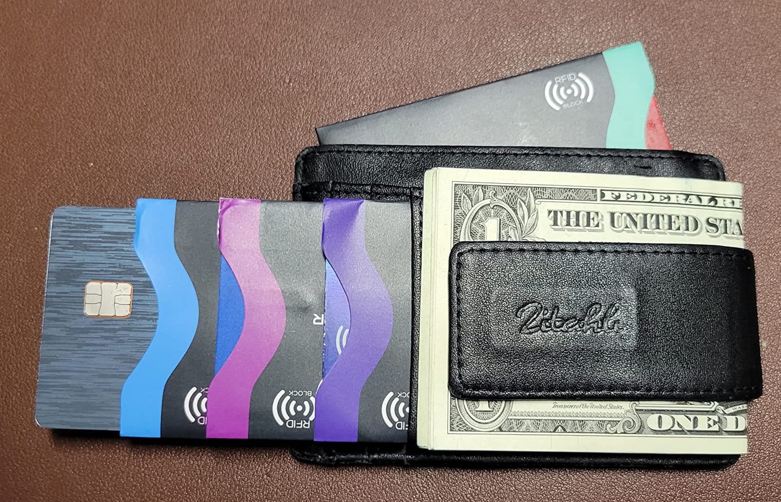 RFID Blocking Sleeves, Set with Color Coding, Navy Blue, Unisex Wallet, Protects Credit Cards and Passports customer photo 1