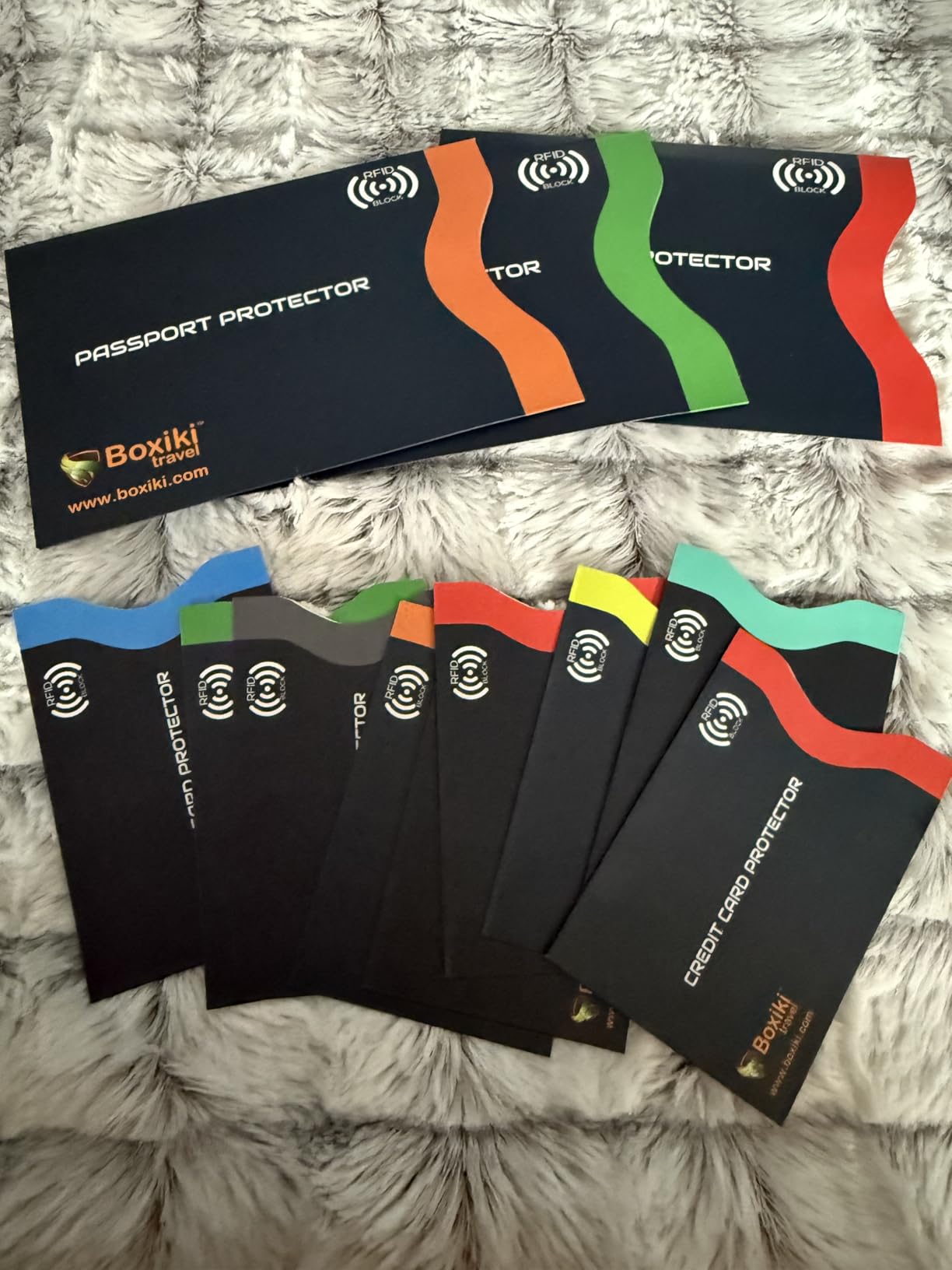 RFID Blocking Sleeves, Set with Color Coding, Navy Blue, Unisex Wallet, Protects Credit Cards and Passports customer photo 2