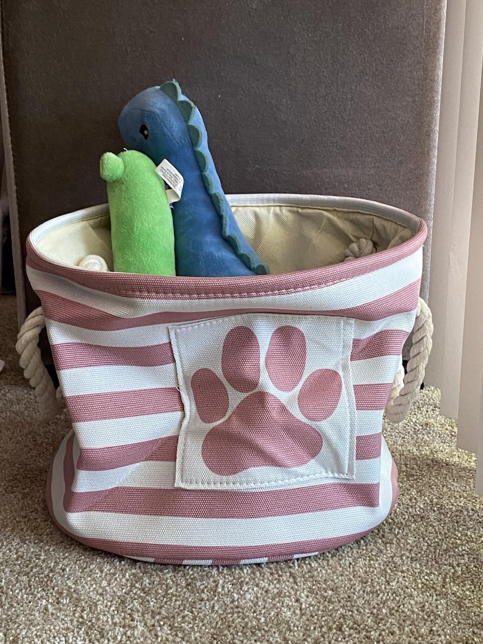 Bone Dry Pet Storage Collection Striped Paw Patch Bin, Medium Rectangle, Brown customer photo 1