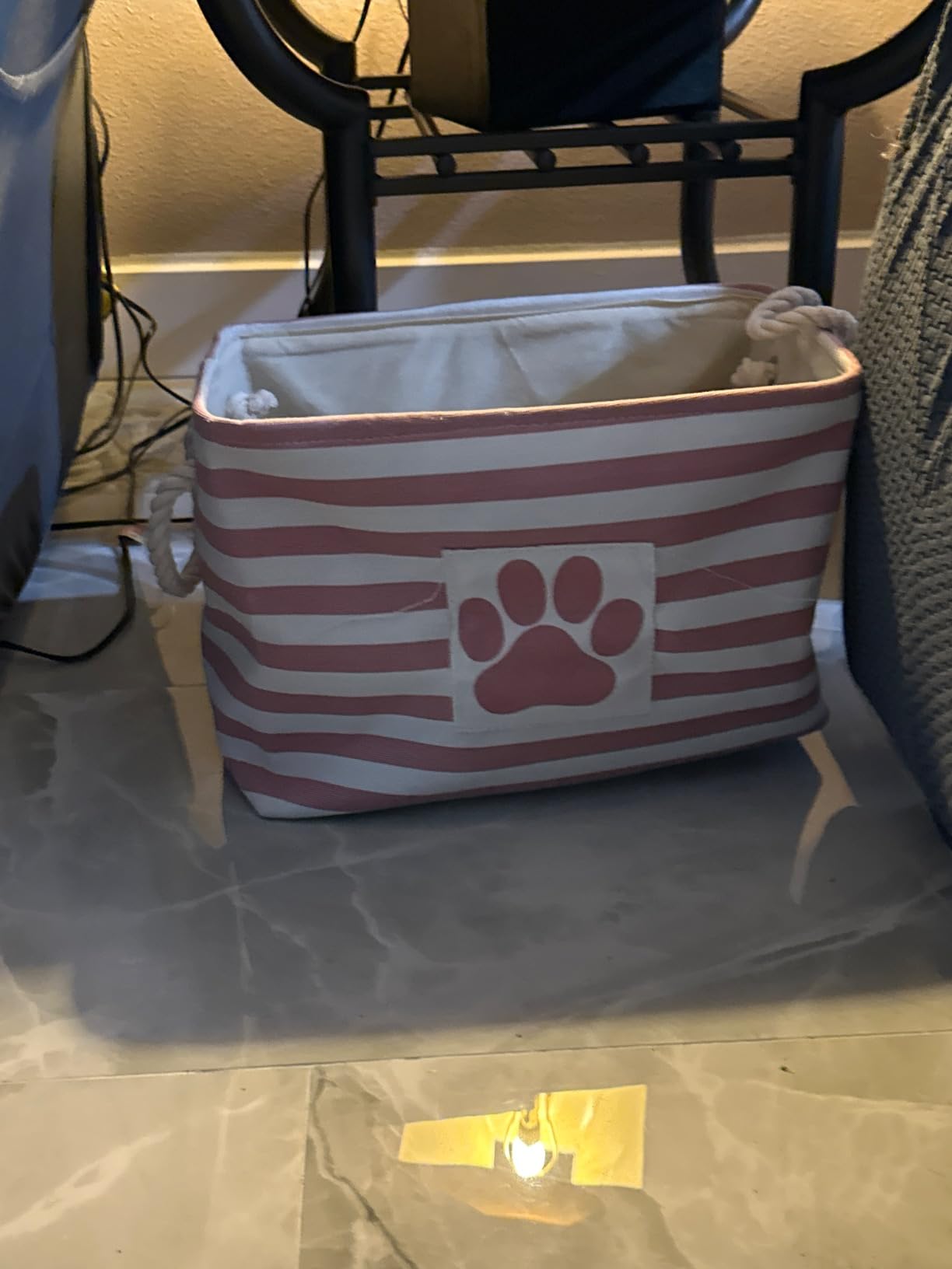 Bone Dry Pet Storage Collection Striped Paw Patch Bin, Medium Rectangle, Brown customer photo 2