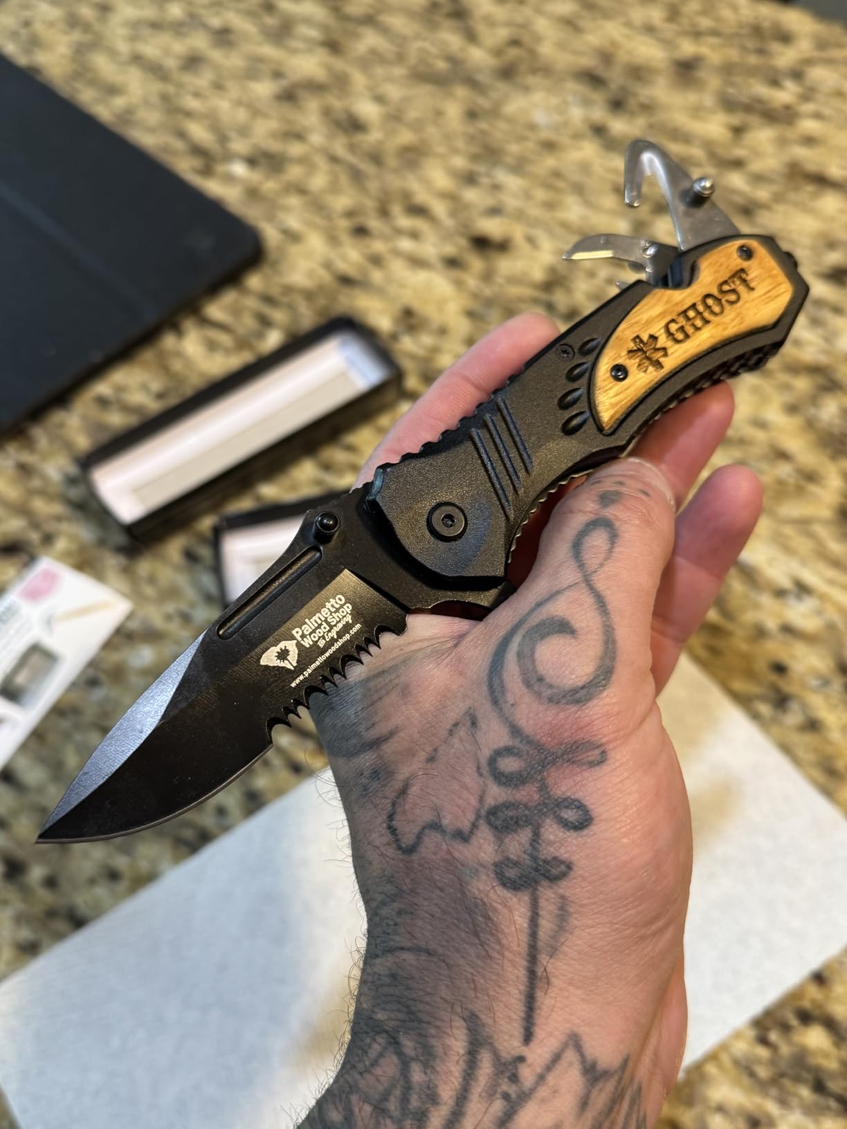 Palmetto Wood Shop Custom Engraved Pocket Knife for Men, Camping & Hunting customer photo 2