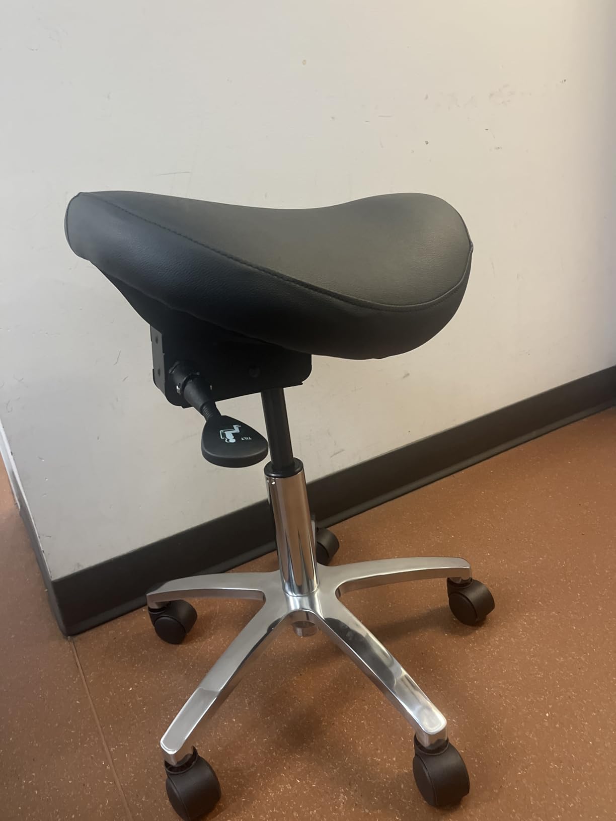 2xhome Ergonomic Saddle Stool | Backless Rolling Office Task Chair with Adjustable Height and Tilt | PU Leather, Foam Padded Seat for Drafting, Medical, Dental Use, Black customer photo 1