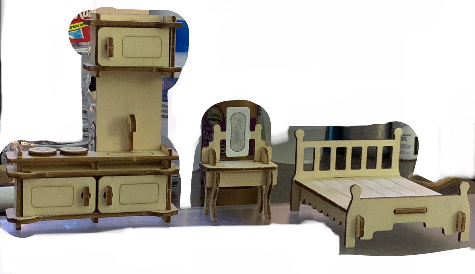 BOHS Dollhouse Furniture Set, 34 Wooden Miniatures and Accessories, 1:24 customer photo 2