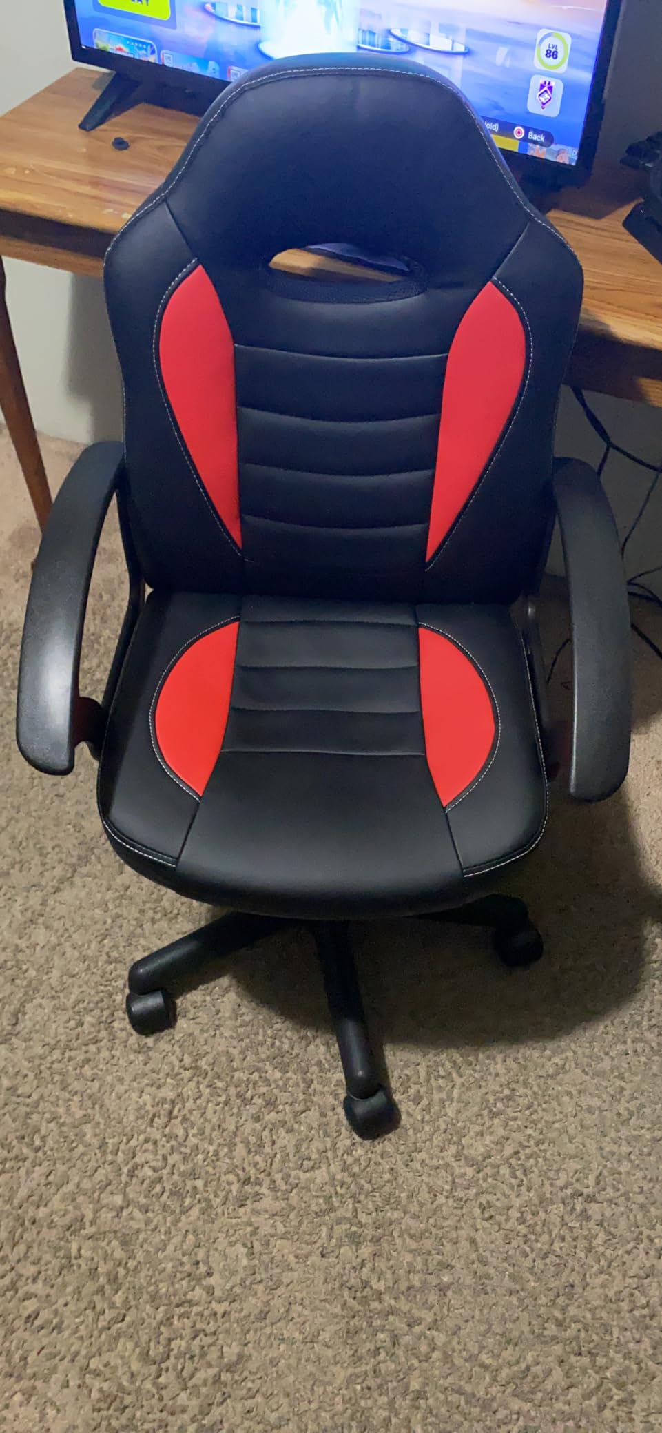 Techni Mobili Kids Gaming Chair, Racing Style Desk Chair, Adjustable, Red customer photo 1